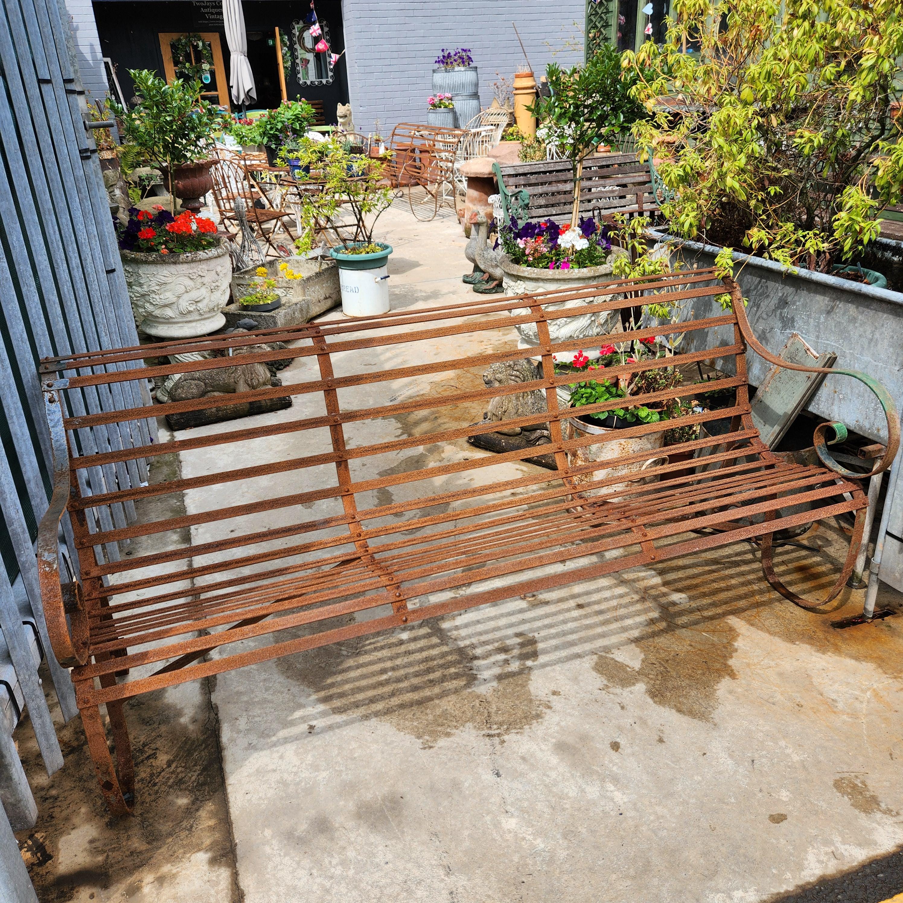 19thC Slatwork Metal Garden Bench