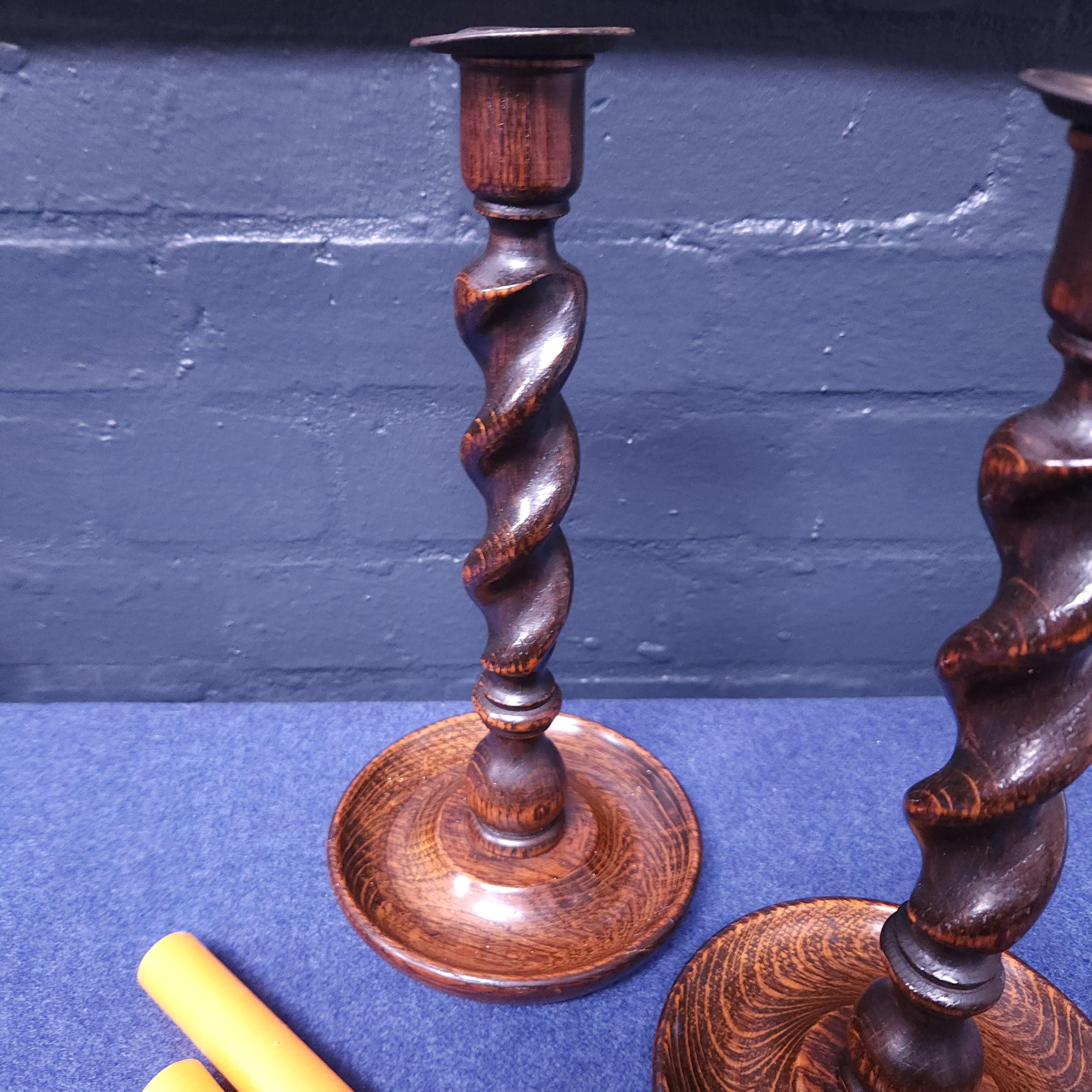 Pair of Early 20thC Oak Barleytwist Candlesticks