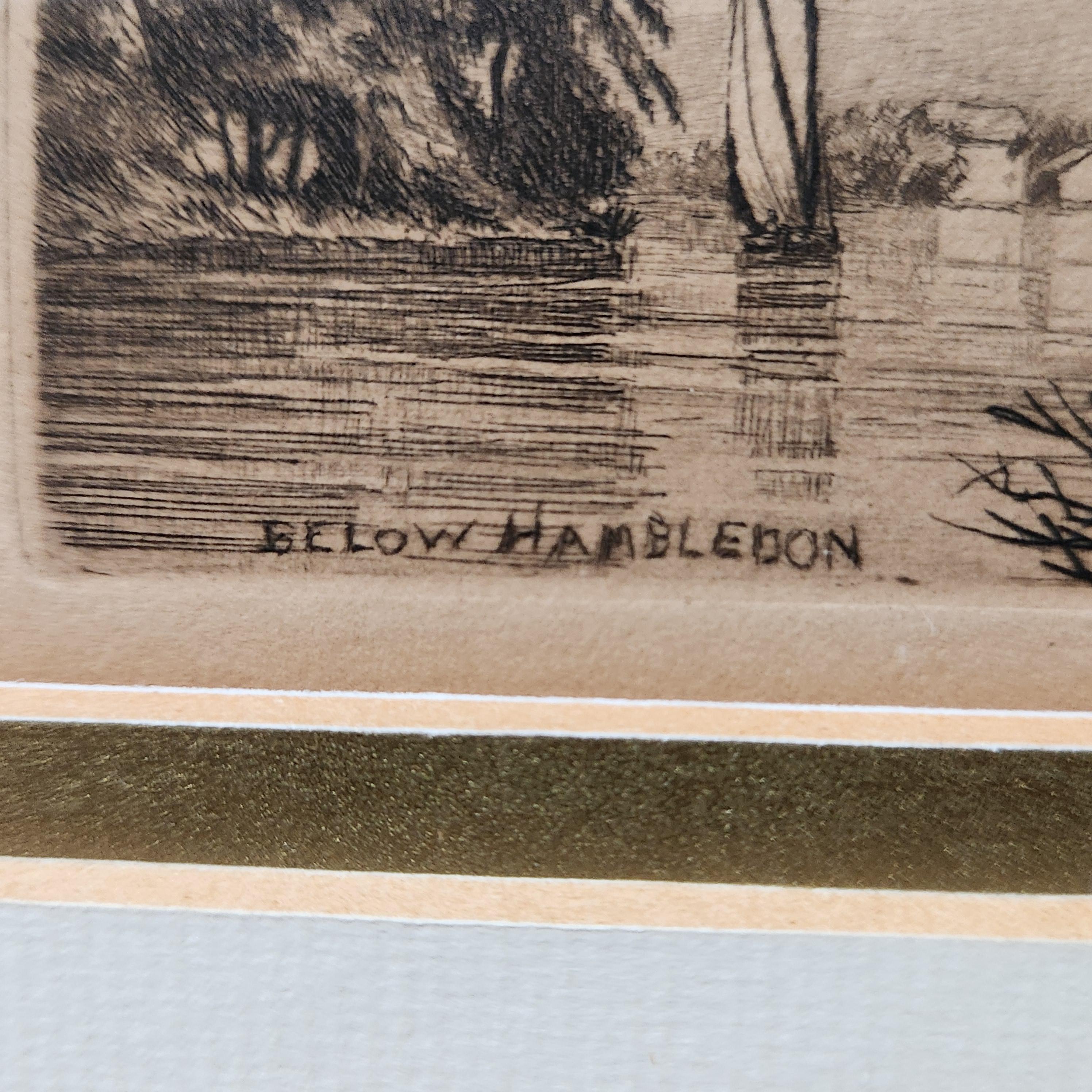 Framed set of 6 etchings of the River Thames. Possibly Wildred Ball