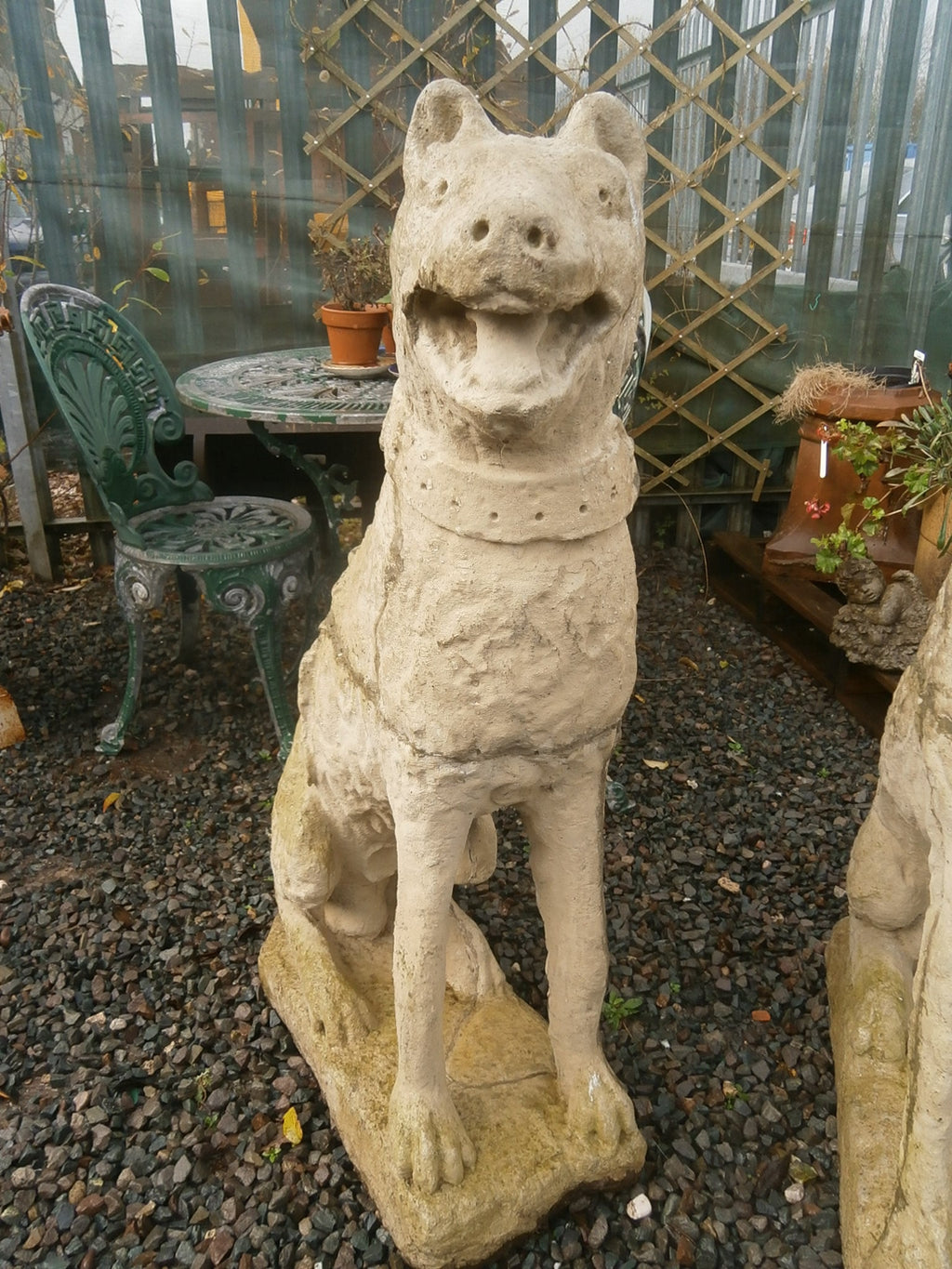 Pair Large Imposing Cast Stone 16thC Style Dogs