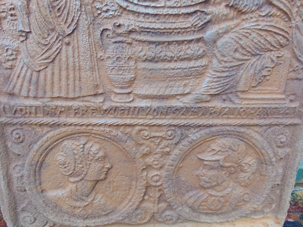 Unique Late 16th/Early 17th Century Cast Iron Fire back with Biblical Scene