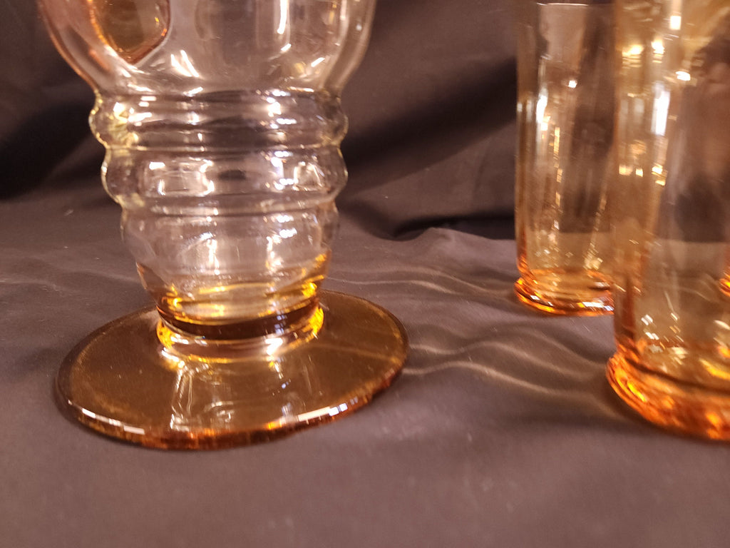 Art Deco, Possibly Whitefriars Glass, Lemonade Jug and 4 Tumblers