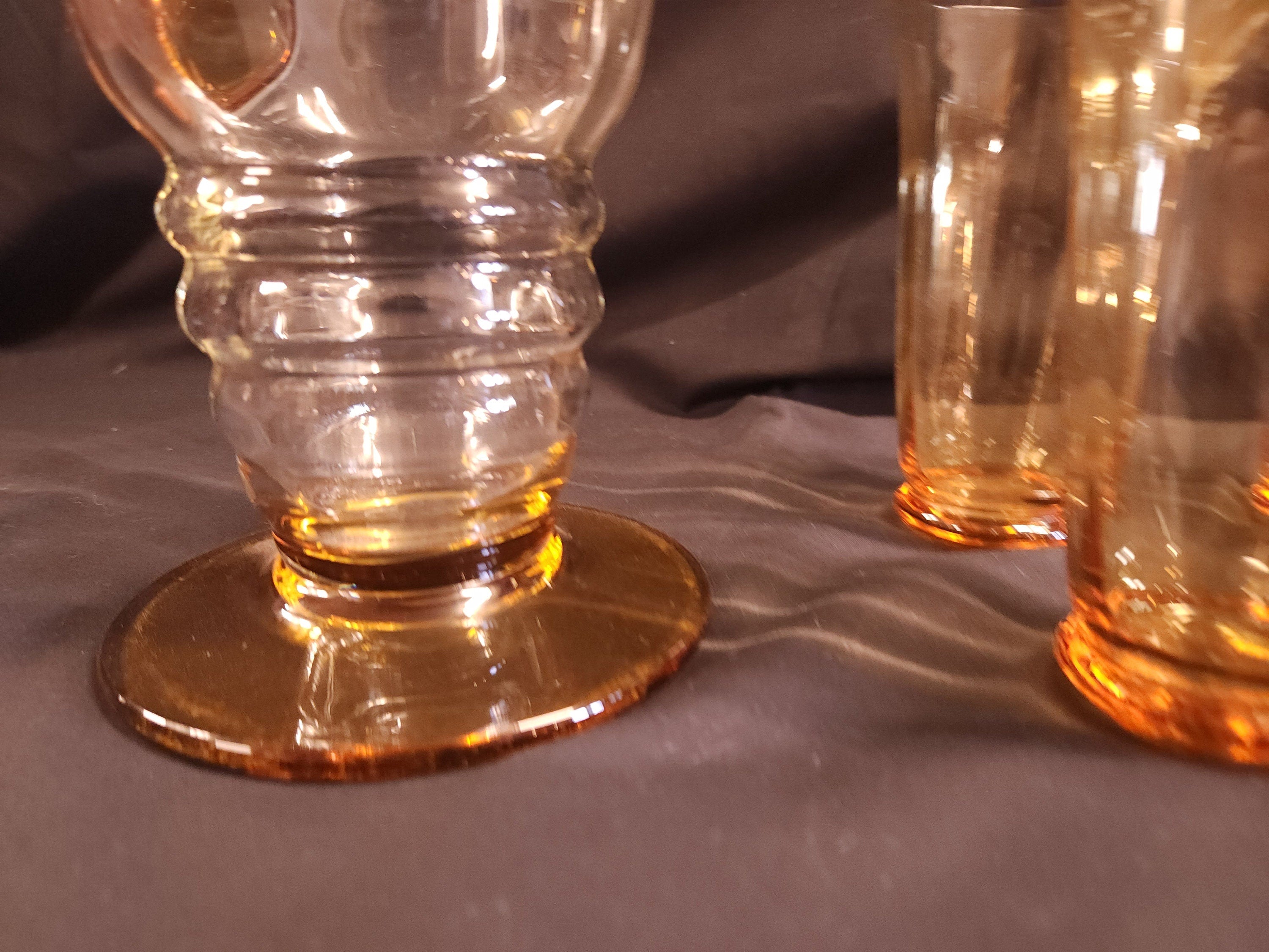 Art Deco, Possibly Whitefriars Glass, Lemonade Jug and 4 Tumblers