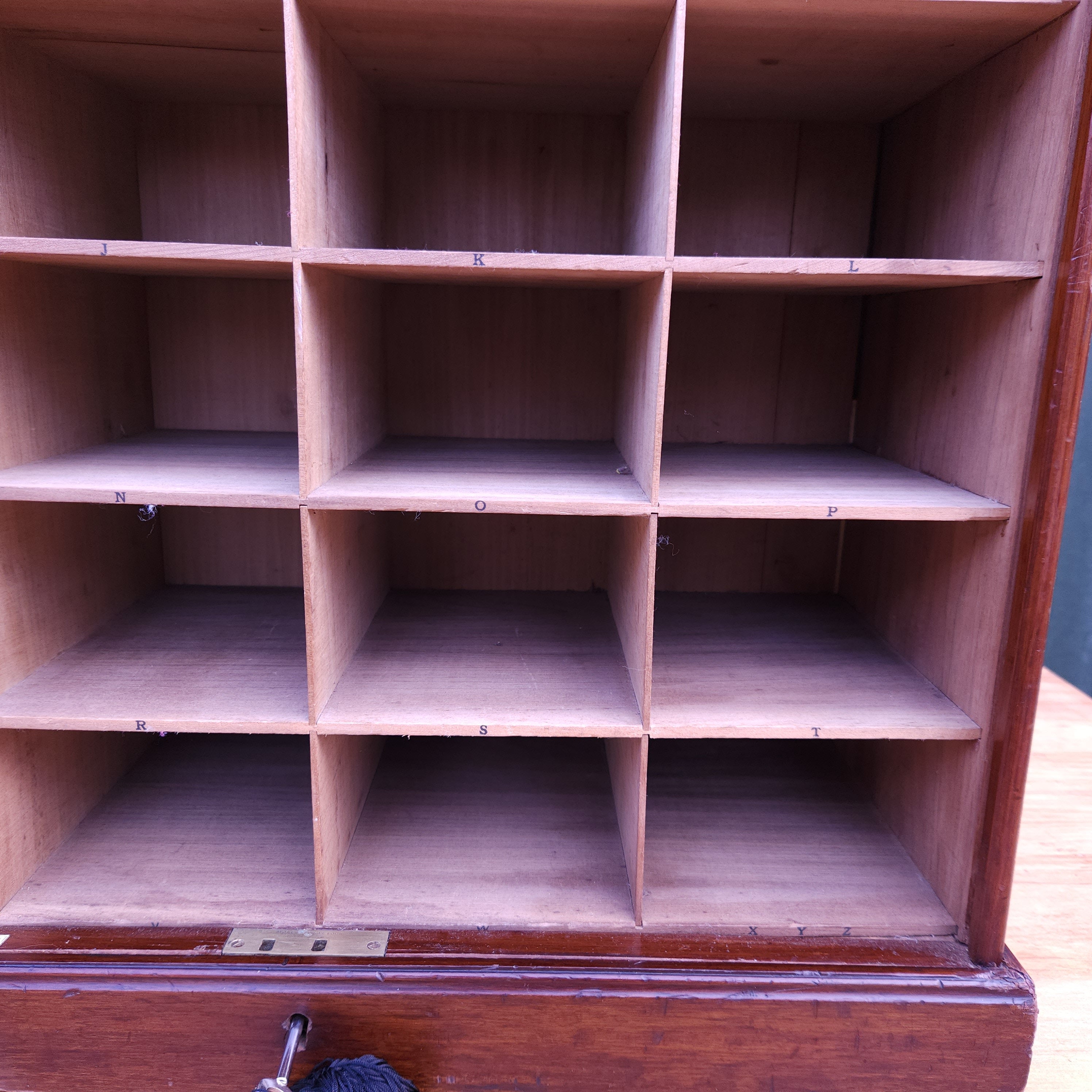 Vintage Tambour Cabinet with Pigeon Holes