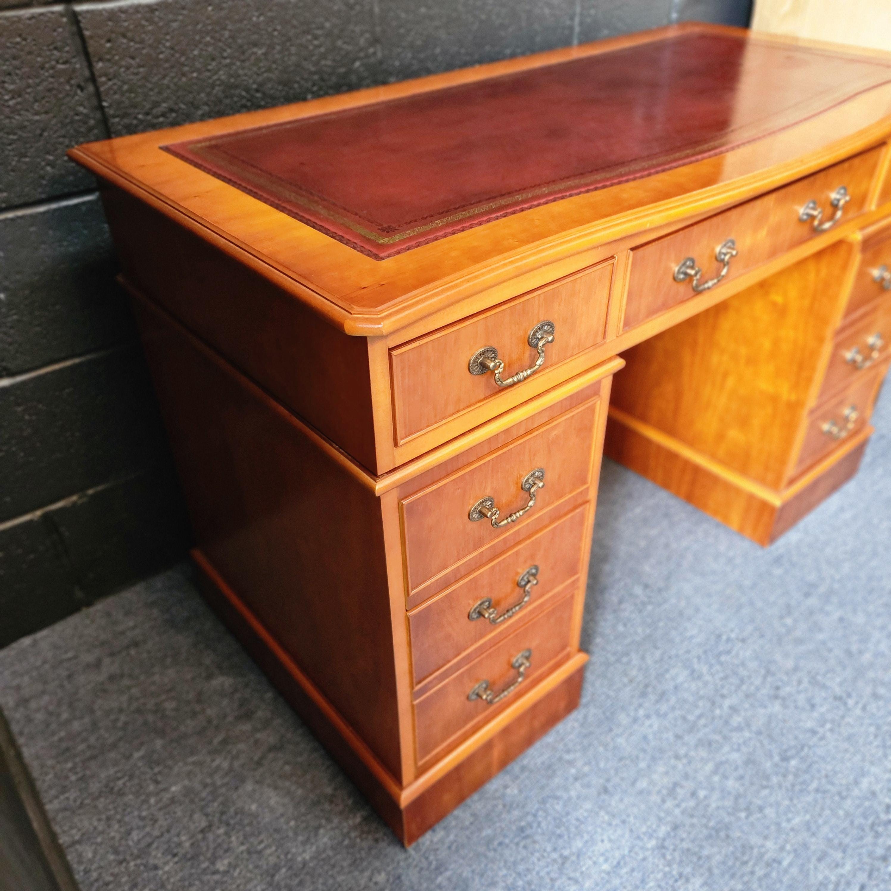 Regency Style Reproduction Yew Pedestal Desk - circa 1980
