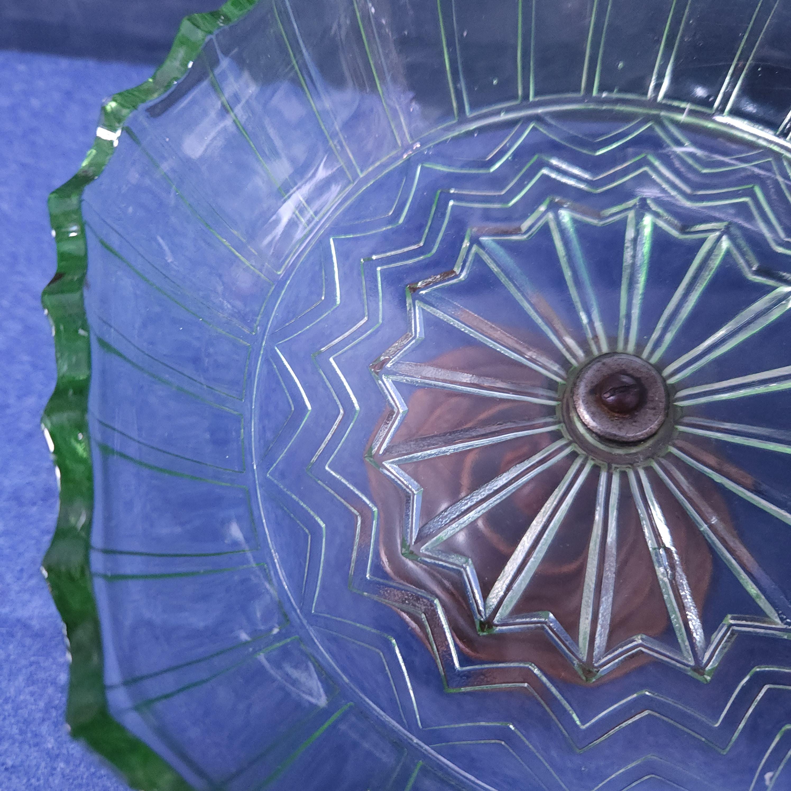 Uranium Glass and Oak Comport Circa 1930's