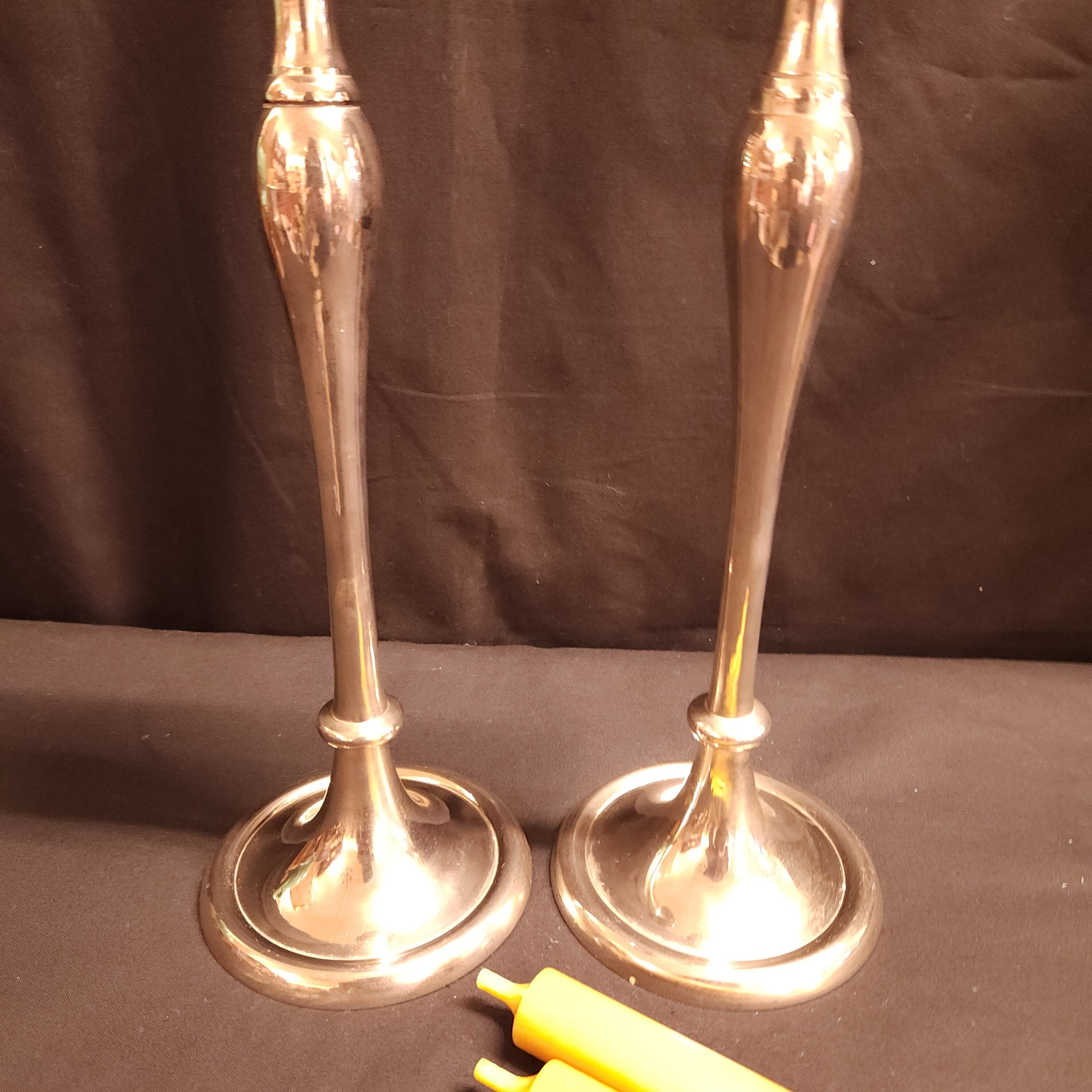Pair White Metal Reproduction, Georgian Style Candlesticks
