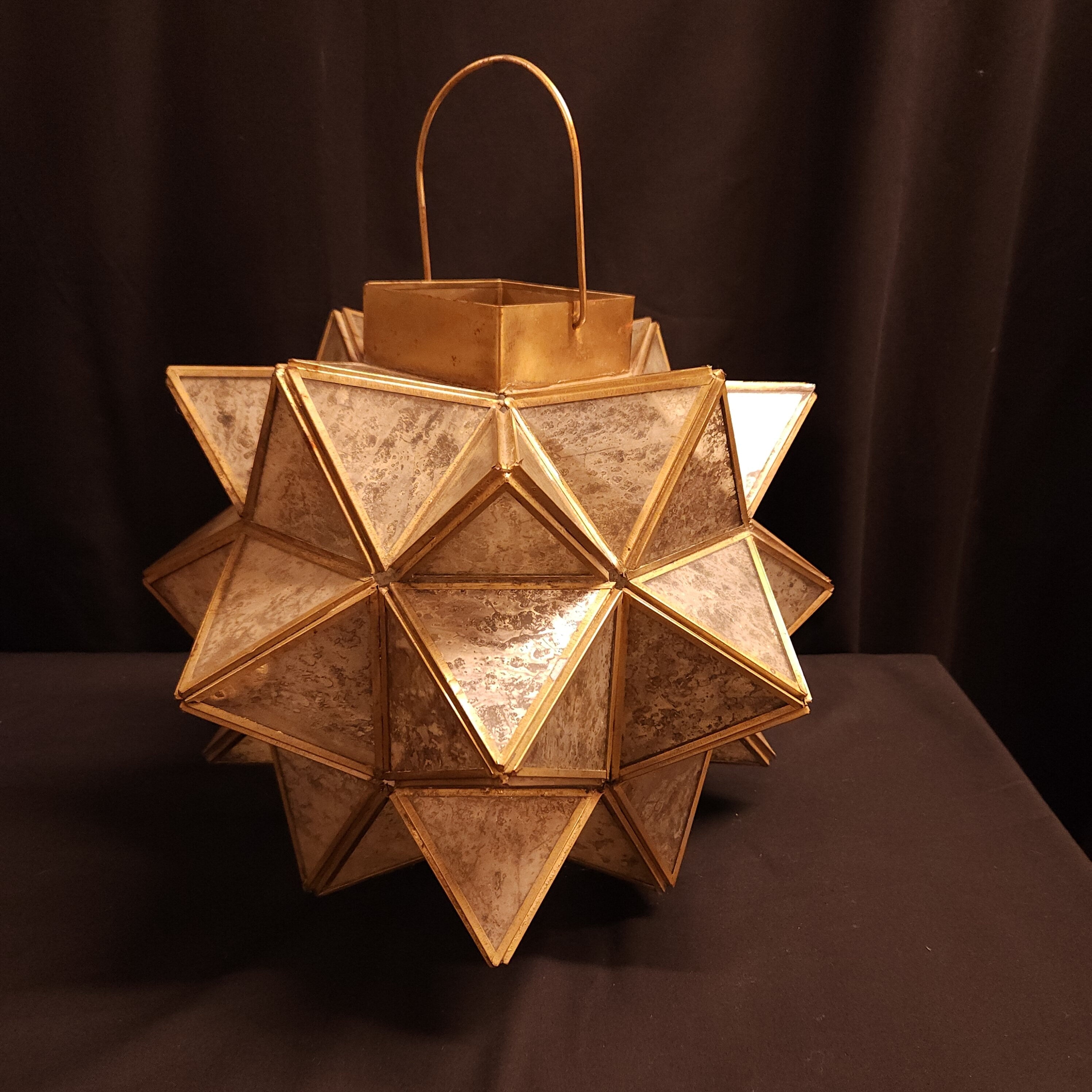 Vintage Moroccan Style Brass & Silvered Glass Lantern