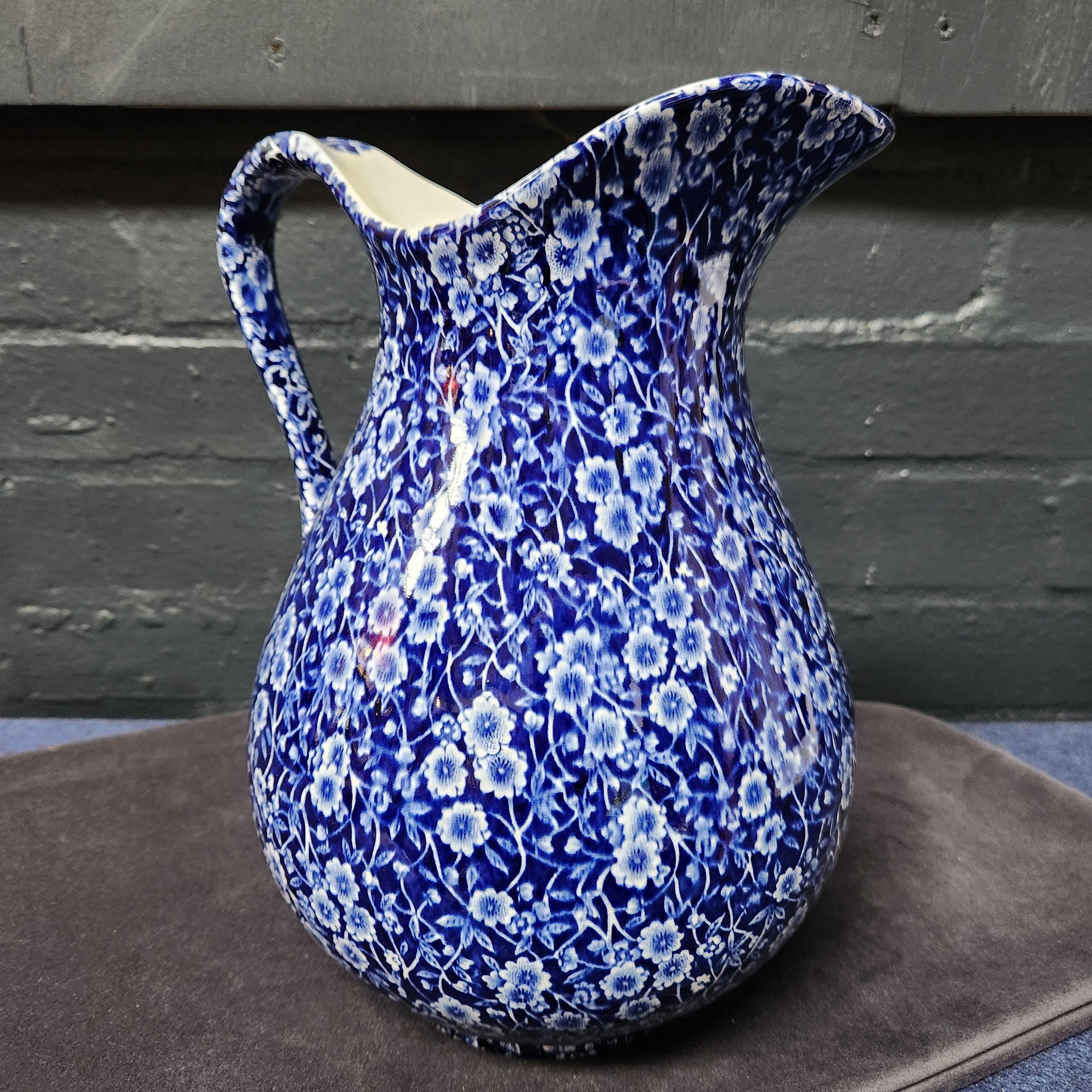 Large Calico Blue Pitcher - Burleigh Ware by Burgess & Leigh
