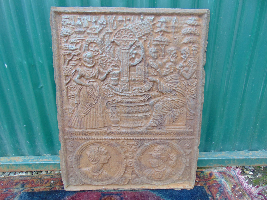 Unique Late 16th/Early 17th Century Cast Iron Fire back with Biblical Scene