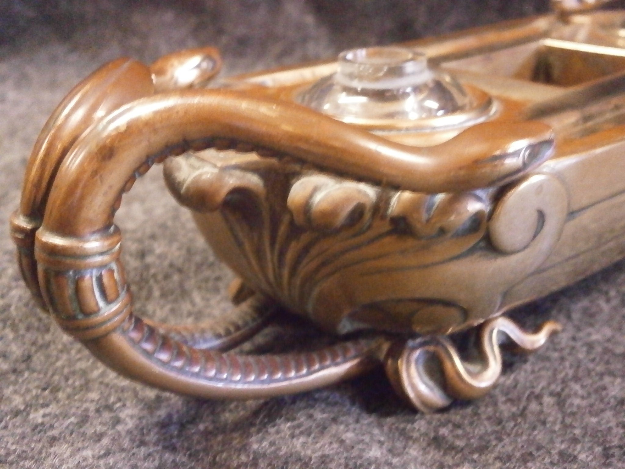 Late 19thC Japanese Gilt Bronze Desk Stand / Inkwell