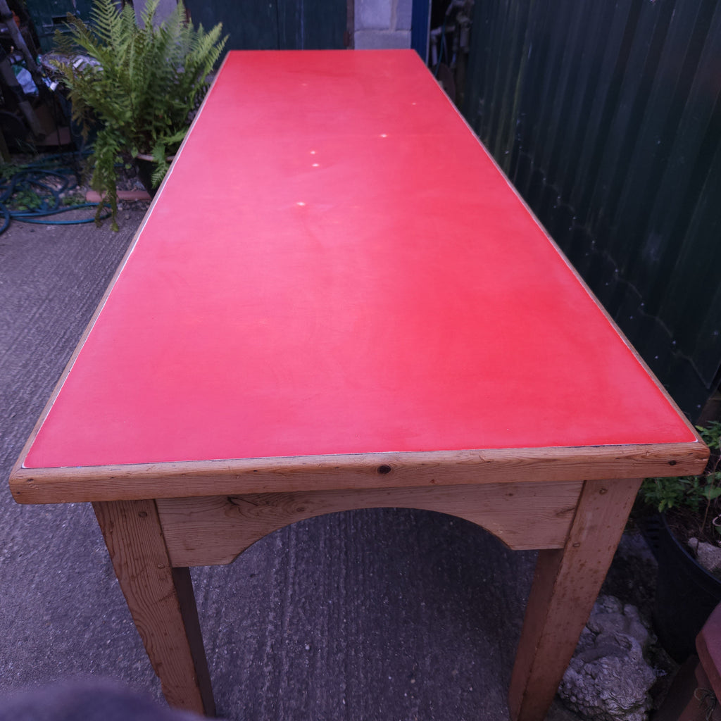 1950's Vintage Red Formica Topped Pine Library Table