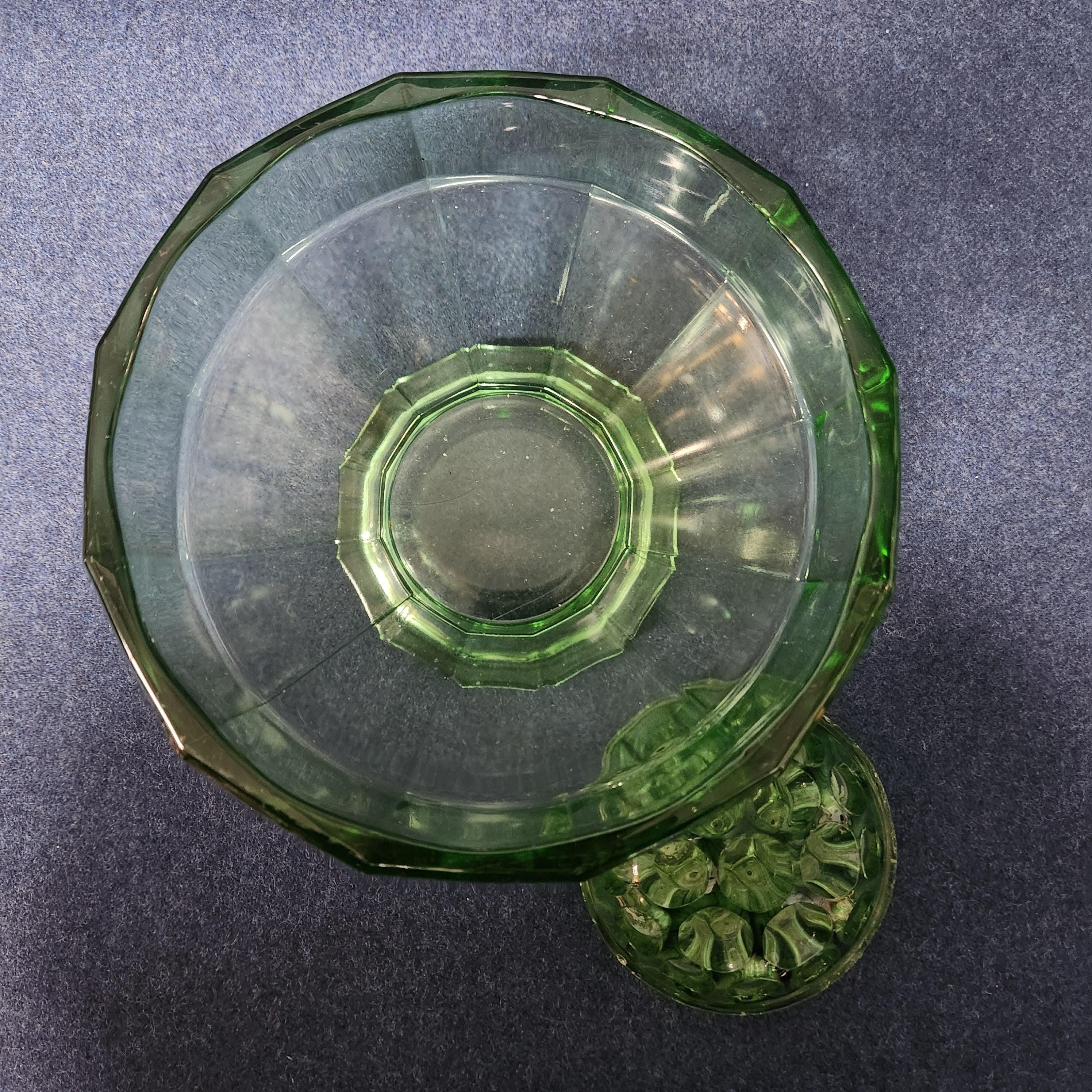Art Deco Green Glass Rose Bowl with Flower Frog