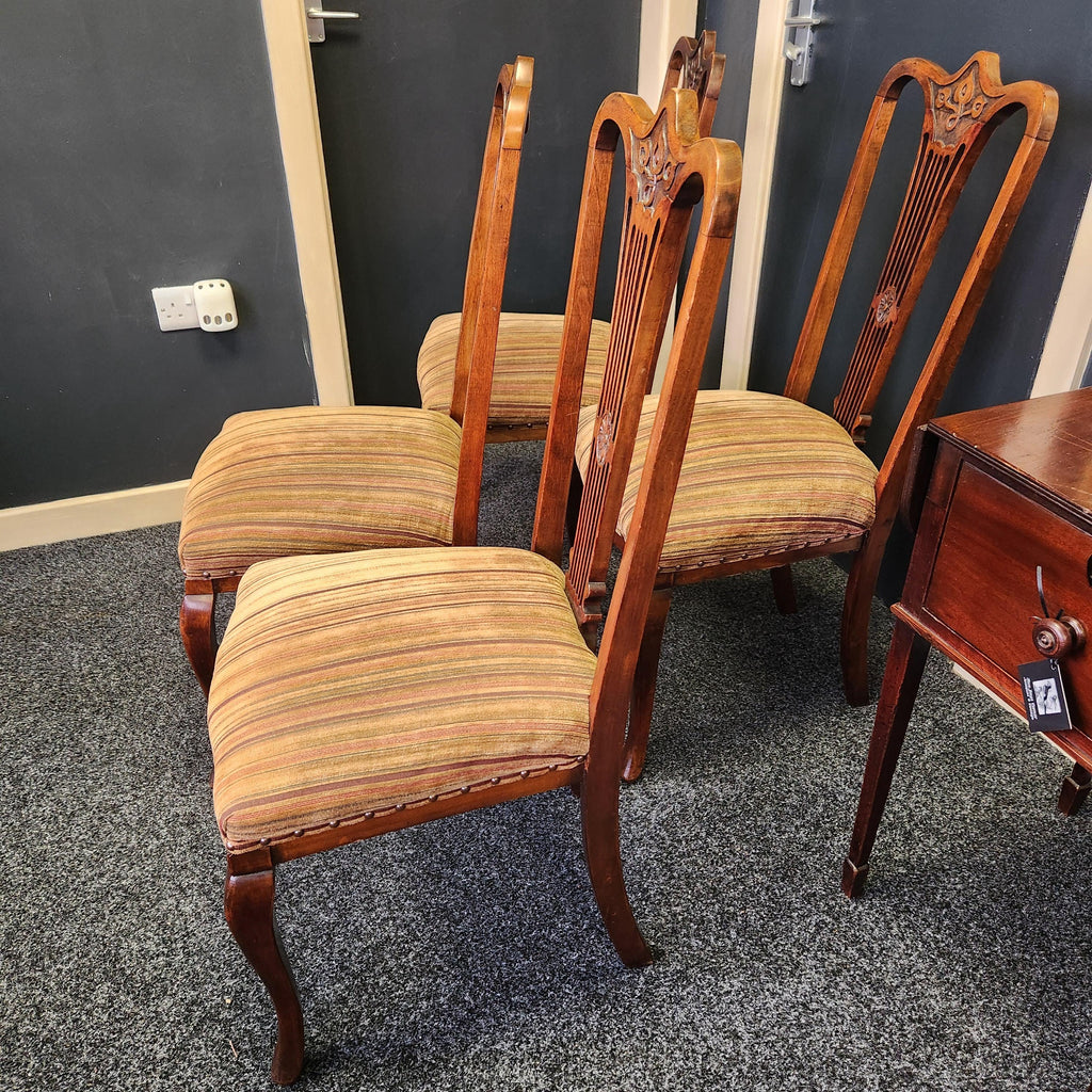 Set of 4 Walnut Art Nouveau Dining Chairs.