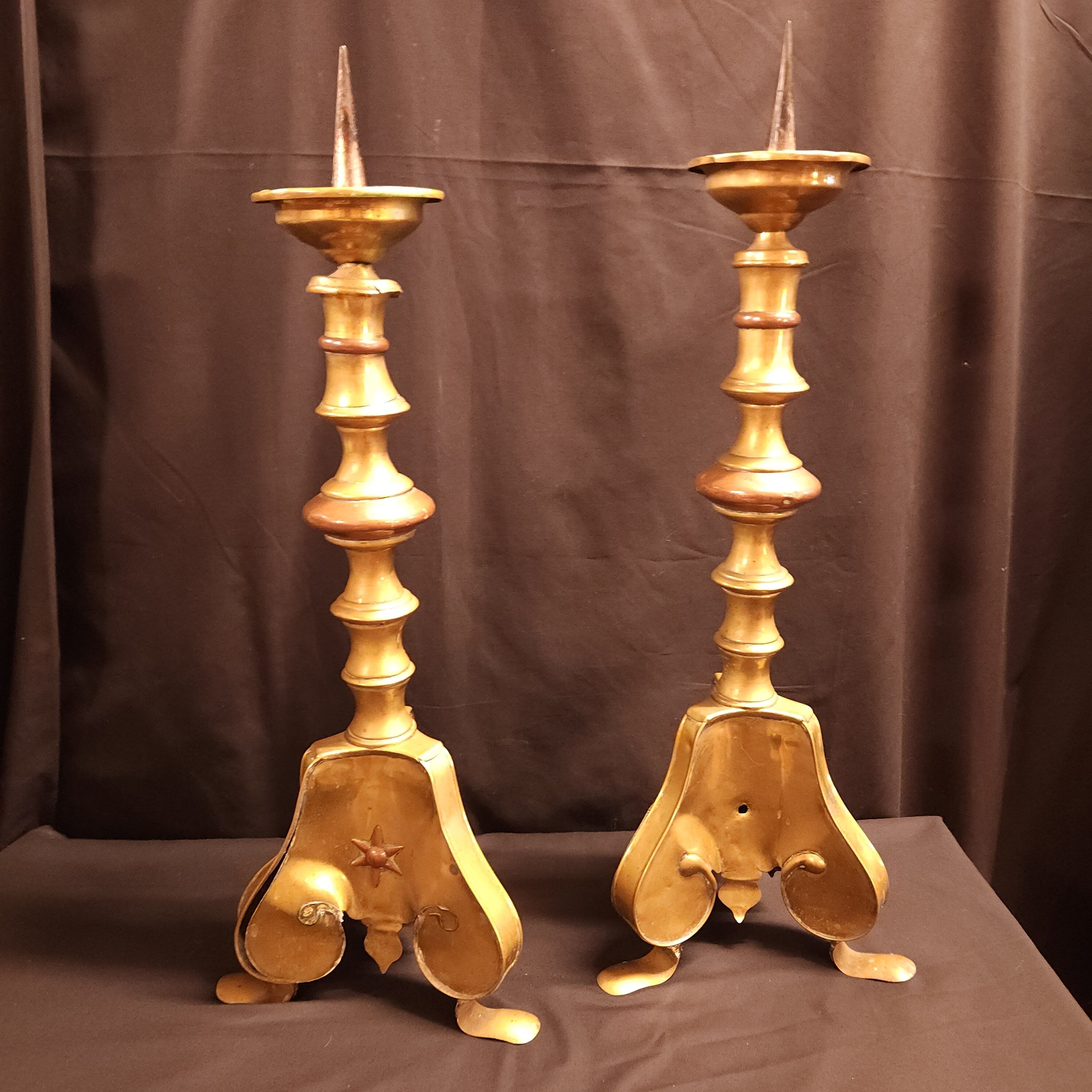 Circa 1920's Moroccan Style Pricket Candlesticks / Torchere