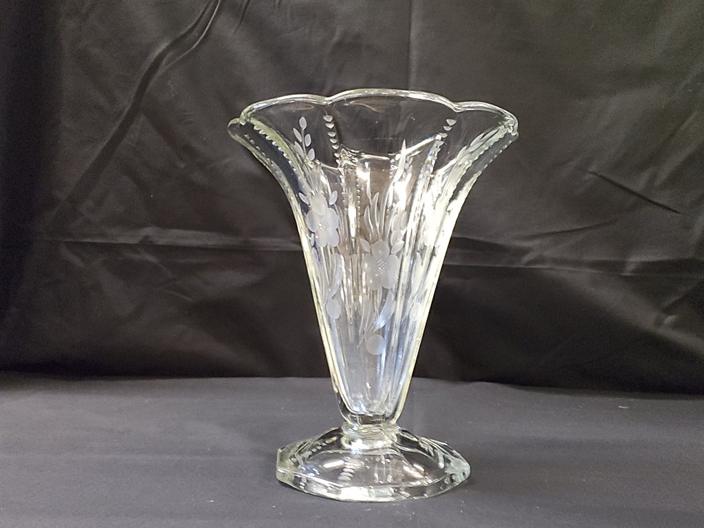 Etched Lead Glass Vase