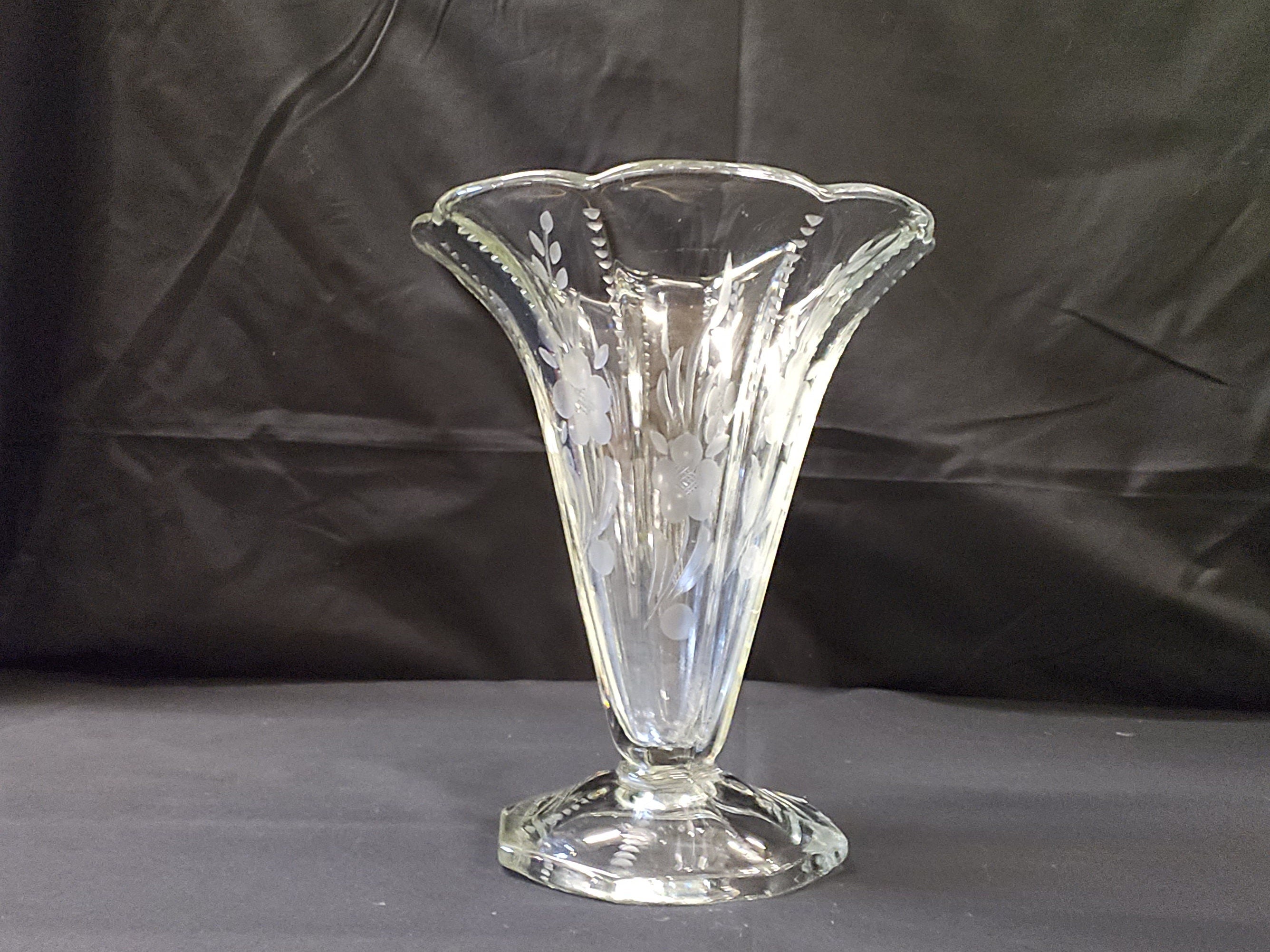 Etched Lead Glass Vase