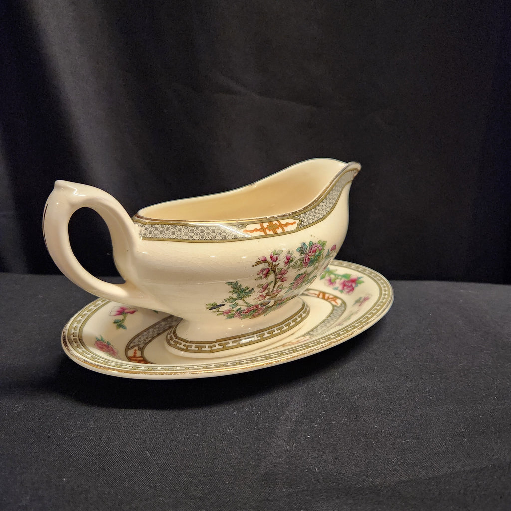 Indian Tree Gravy Boat and Saucer by Crown Ducal