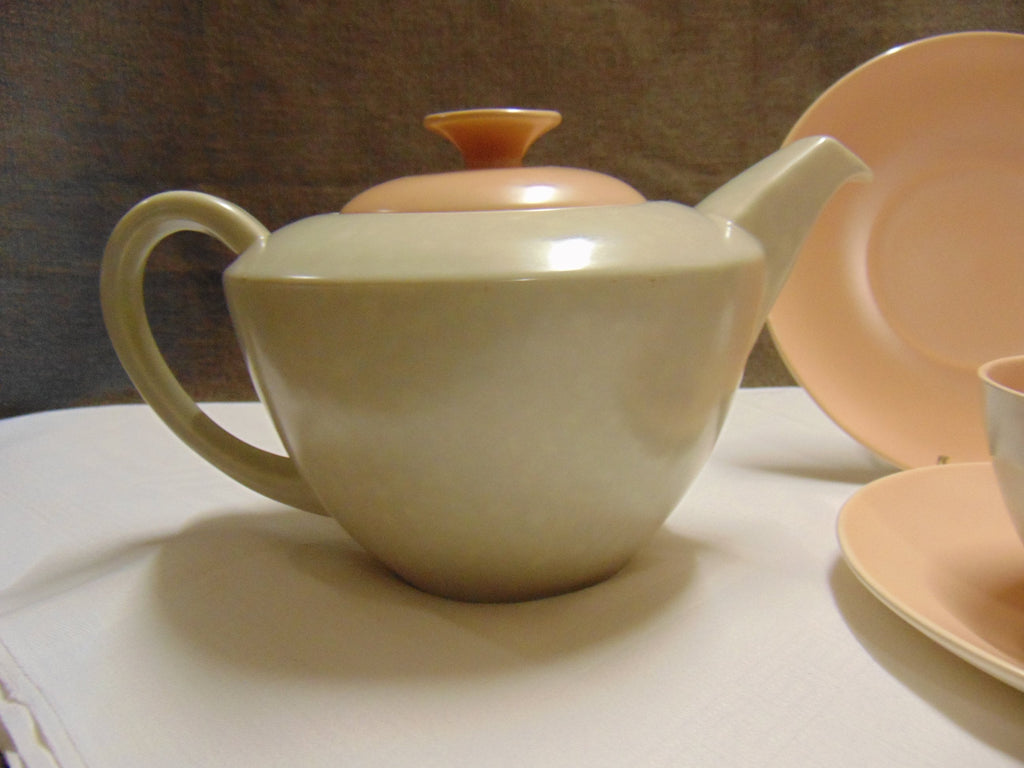 Vintage Poole Pottery Tea Set: Pink & Grey Twintone Teapot, Cup, Saucer