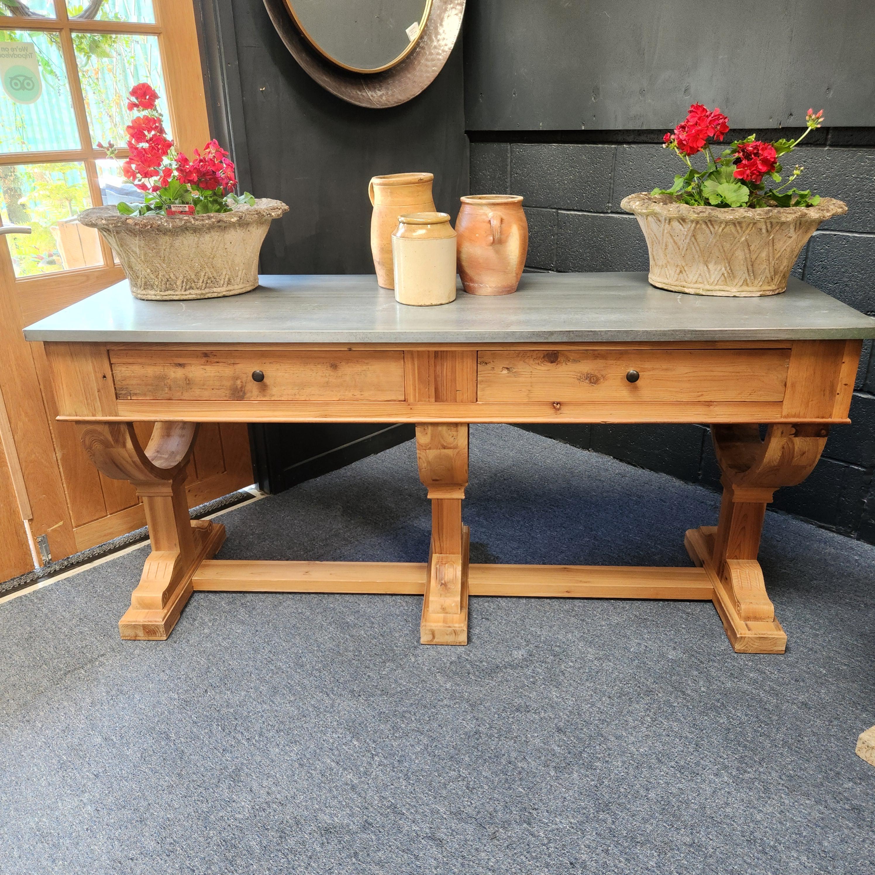 Galvanised Zinc Topped Kitchen Console or Kitchen Island Table