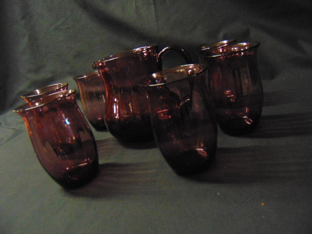 Aubergine Glass Lemonade Set, Jug/Pitcher and 6 Glasses