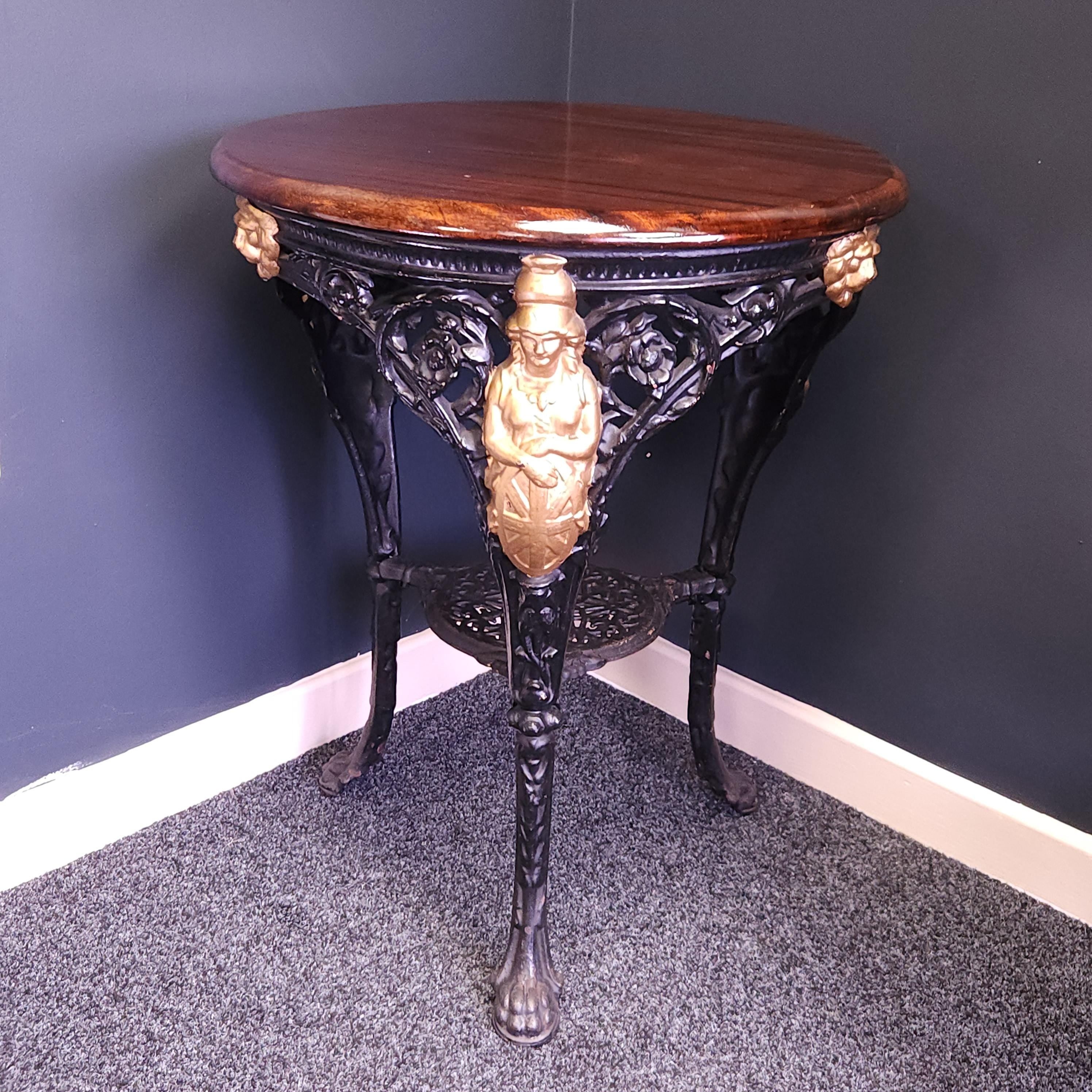 Victorian Cast Iron Britannia Pub Table with Mahogany Top