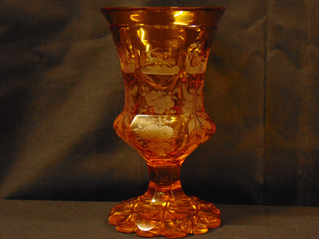 Late 19th Century Bohemian Overlaid Amber Cut Glass Vase