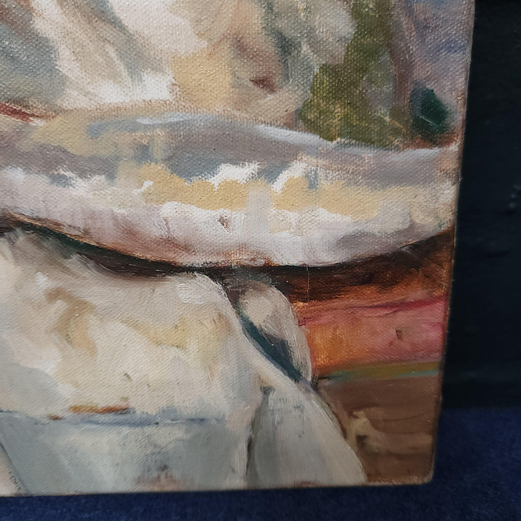 Oil on Stretched  Canvas Still Life - Garden Bench by Joan Gough Thomas 1999