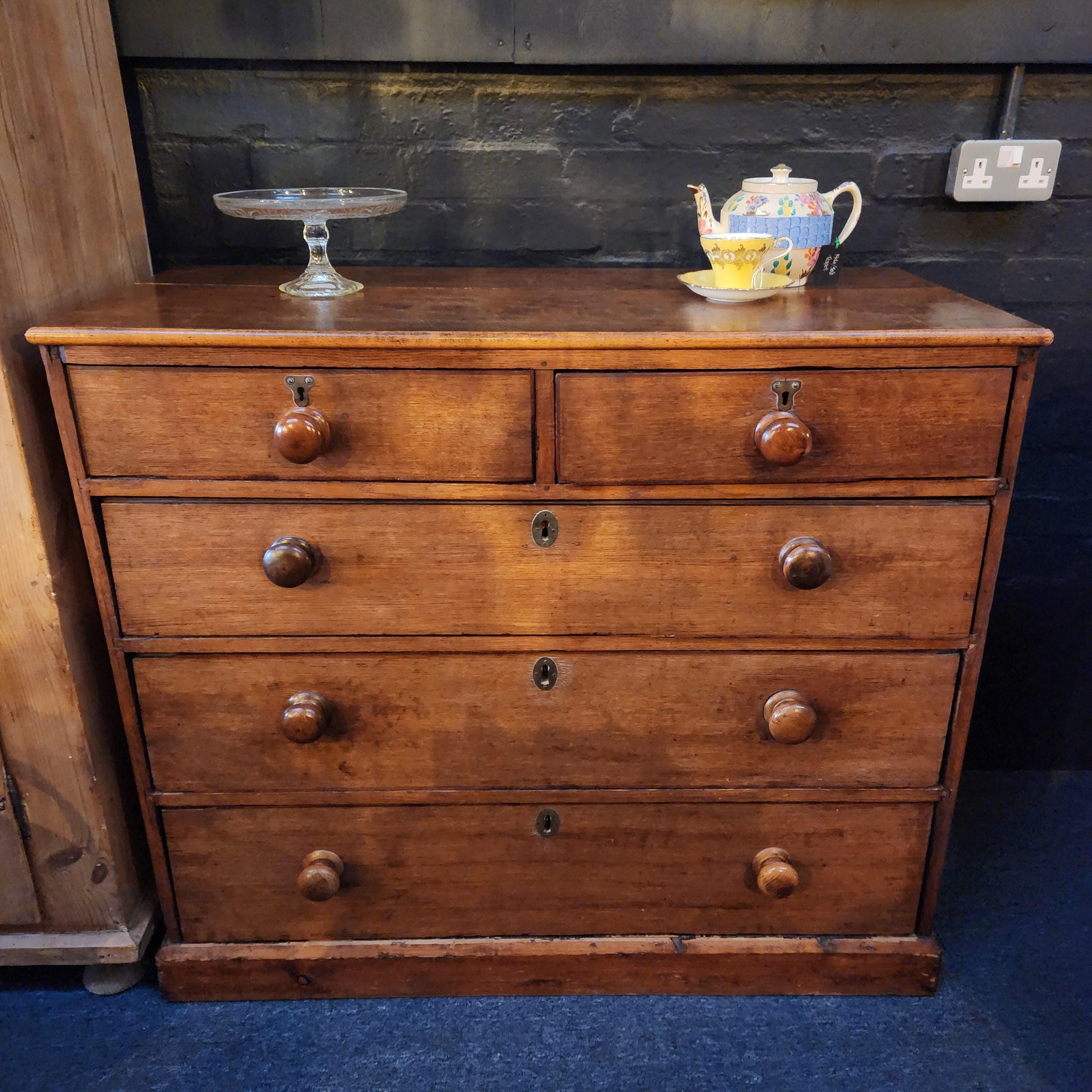Late 19thC/early 20thC 2 over 3 Oak Chest of Drawers
