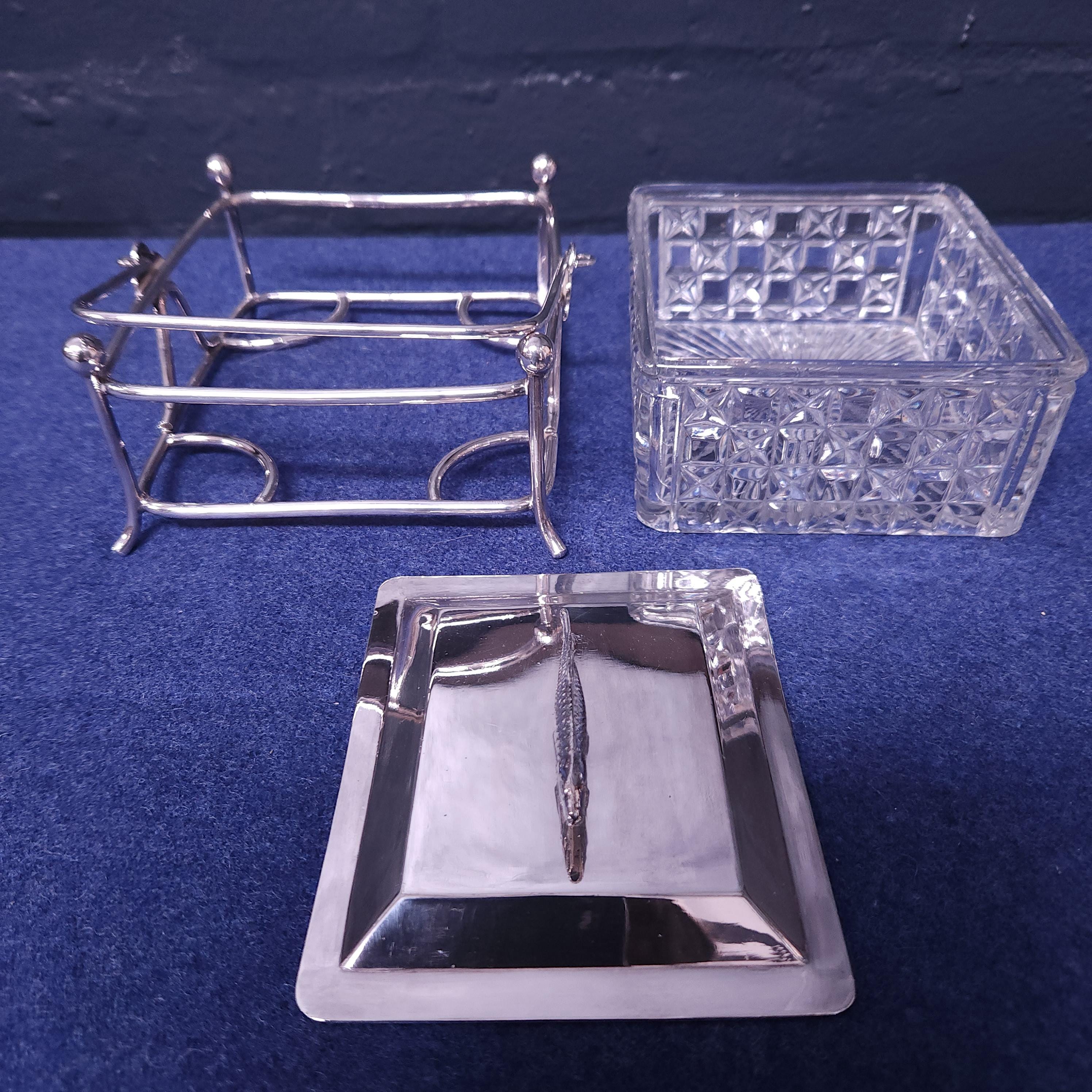 Silverplate & Glass Sardine Dish and Cover