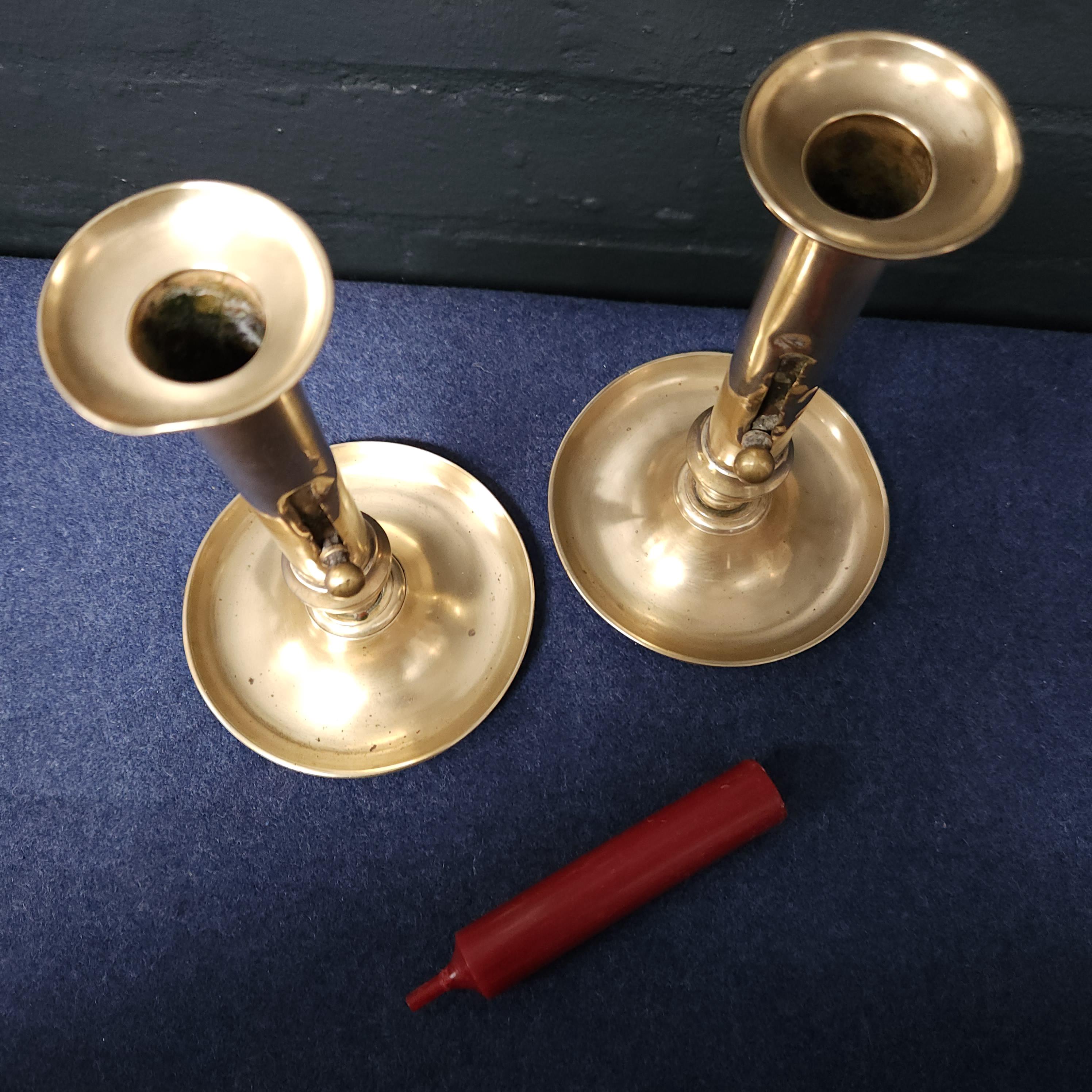 Pair Georgian Brass Candlesticks - Side Adjuster