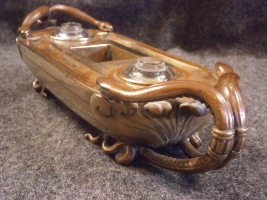 Late 19thC Japanese Gilt Bronze Desk Stand / Inkwell