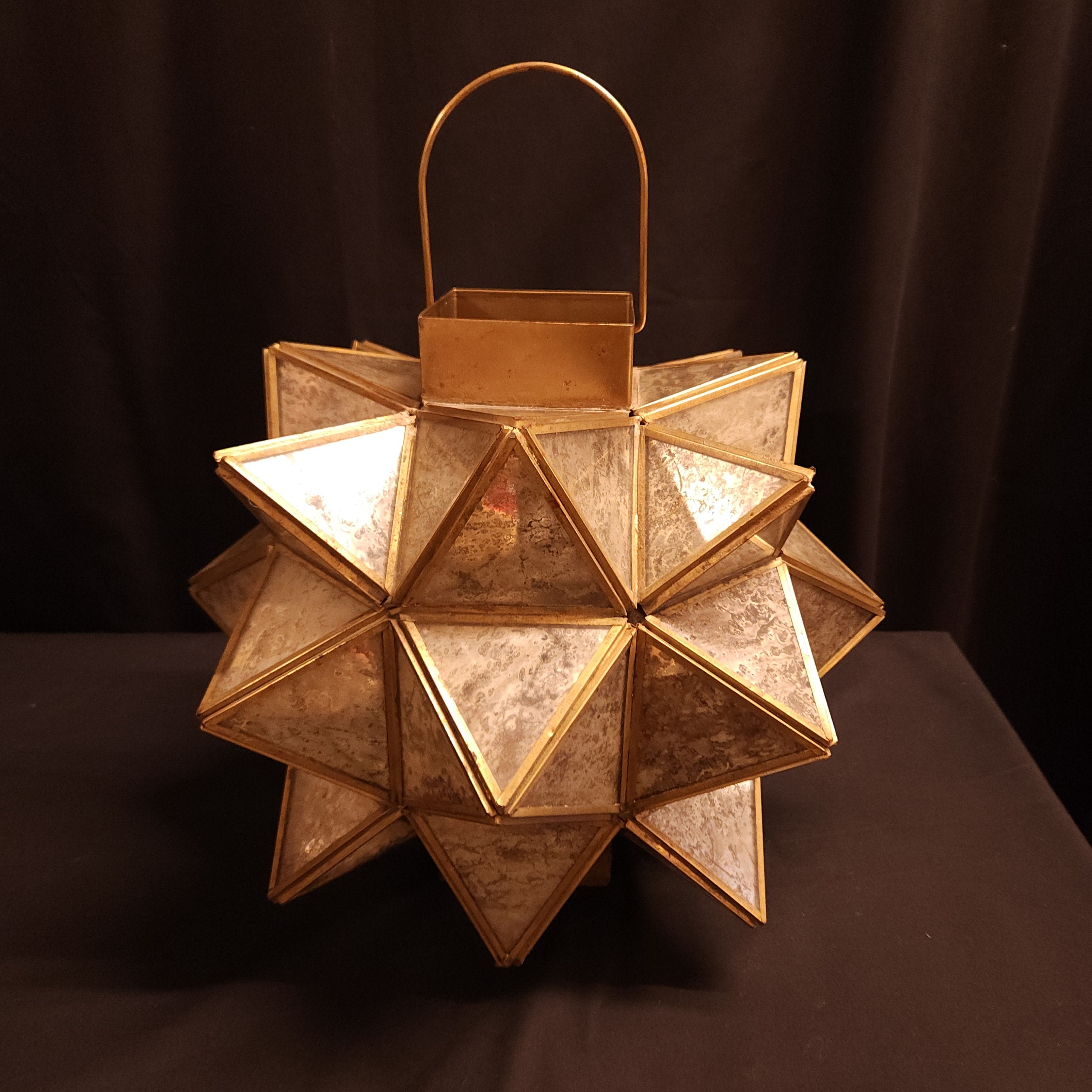 Vintage Moroccan Style Brass & Silvered Glass Lantern