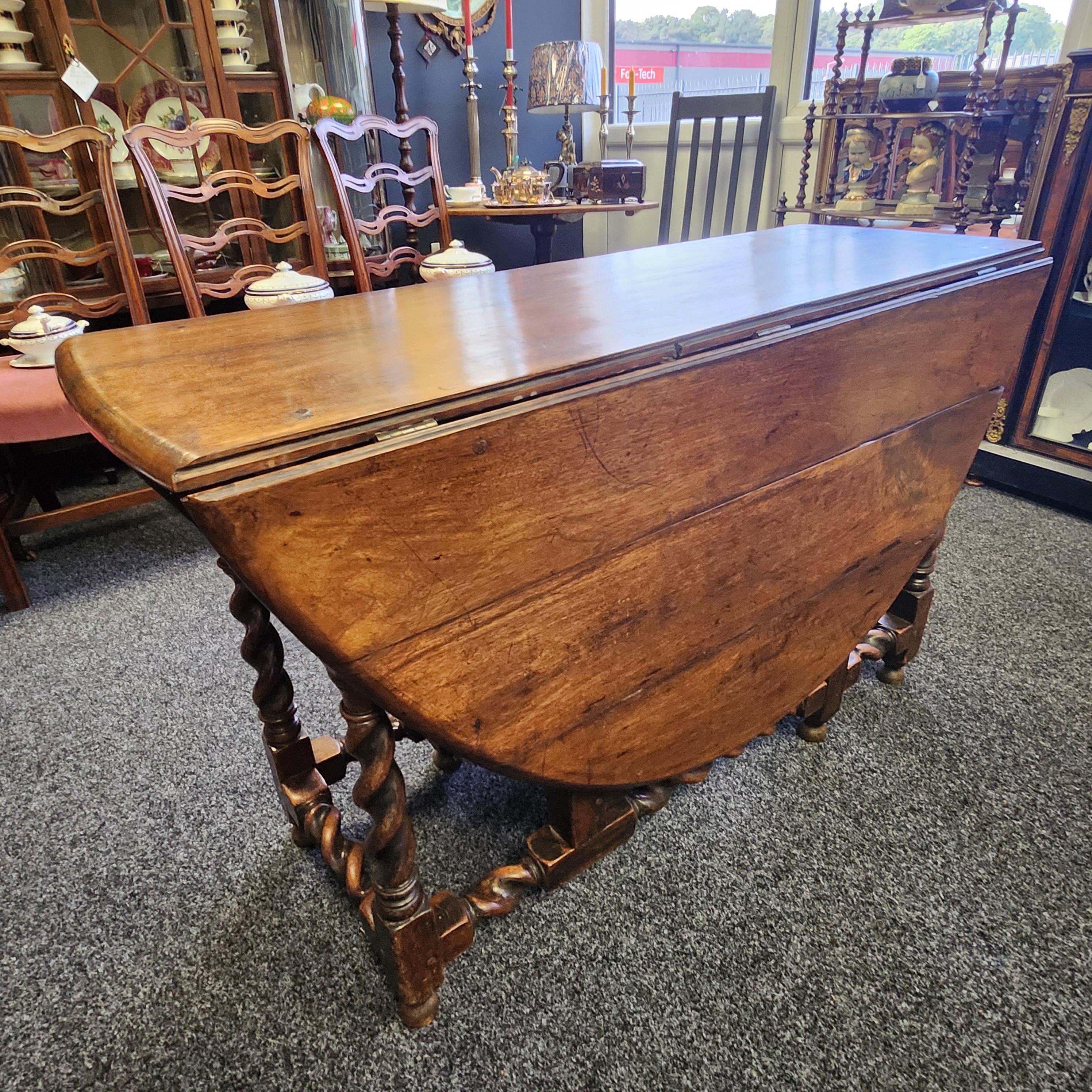 18th Century Elm Barley Twist Gate Leg Table