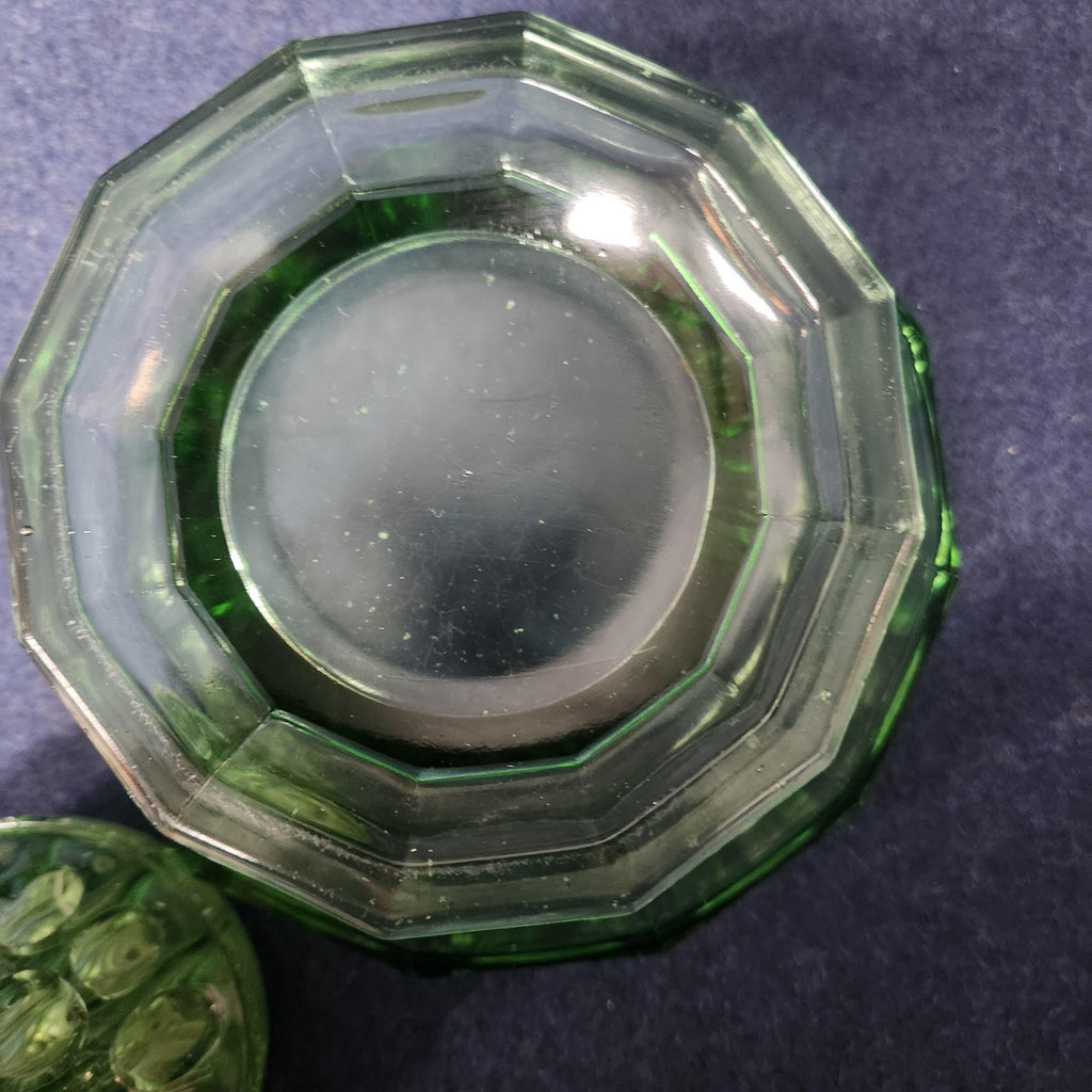 Art Deco Green Glass Rose Bowl with Flower Frog