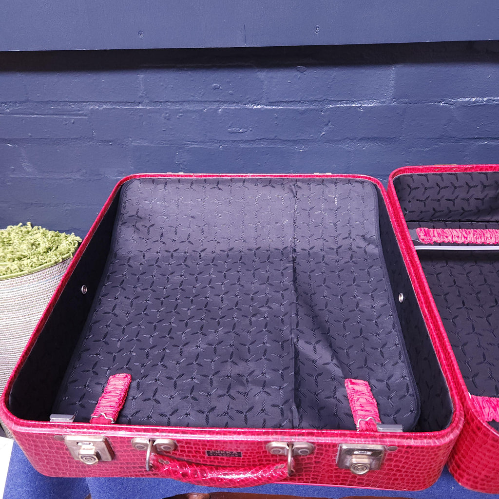 Pukka Ladies Red Faux Crocodile Skin Suitcase Circa 1960's