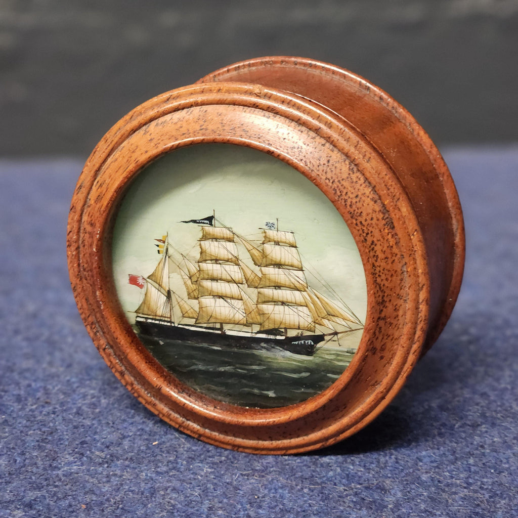 Crystoleum Decorated Wooden Lidded Pot