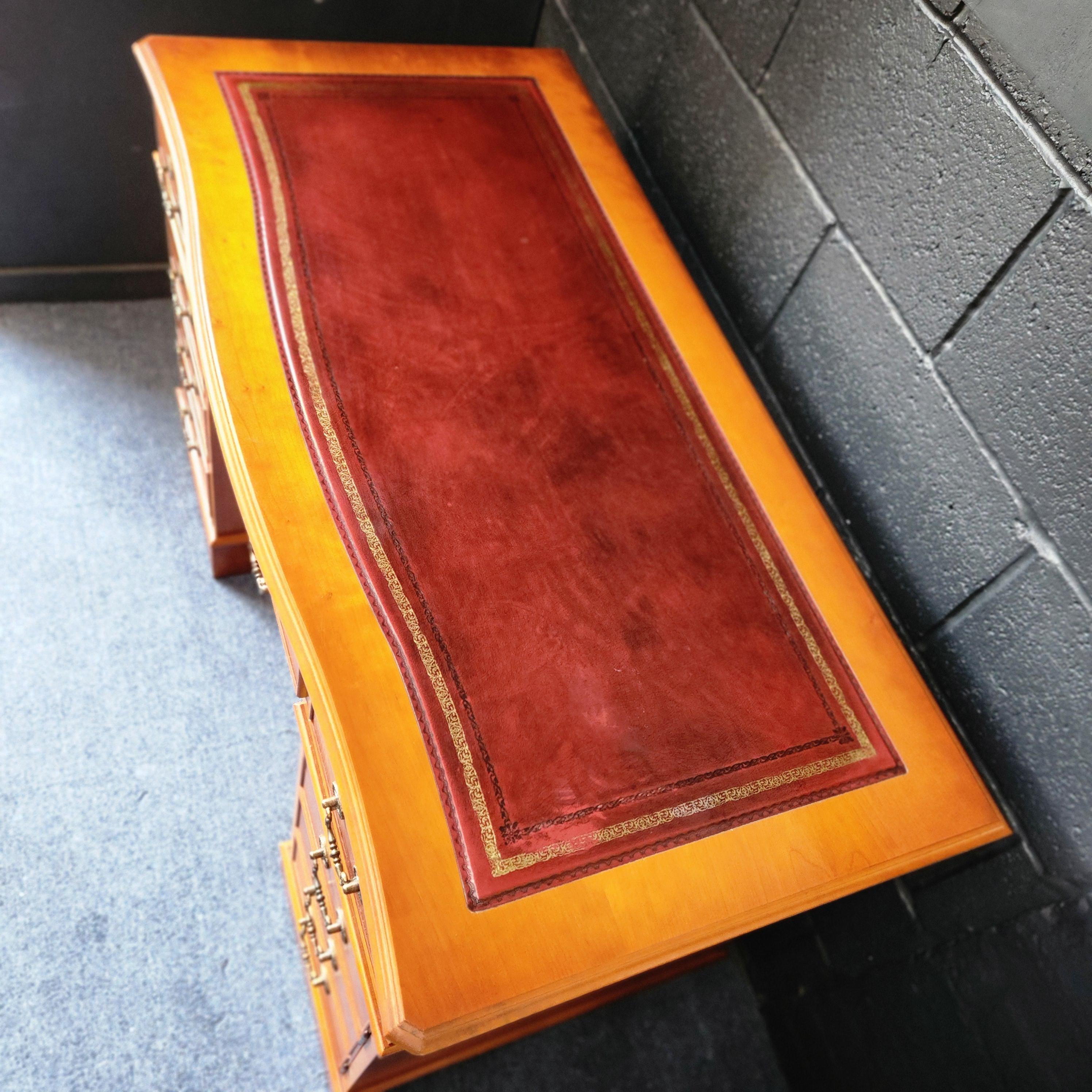 Regency Style Reproduction Yew Pedestal Desk - circa 1980