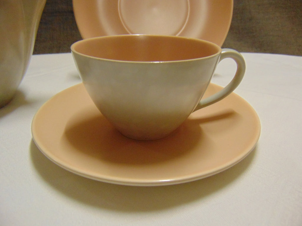Vintage Poole Pottery Tea Set: Pink & Grey Twintone Teapot, Cup, Saucer