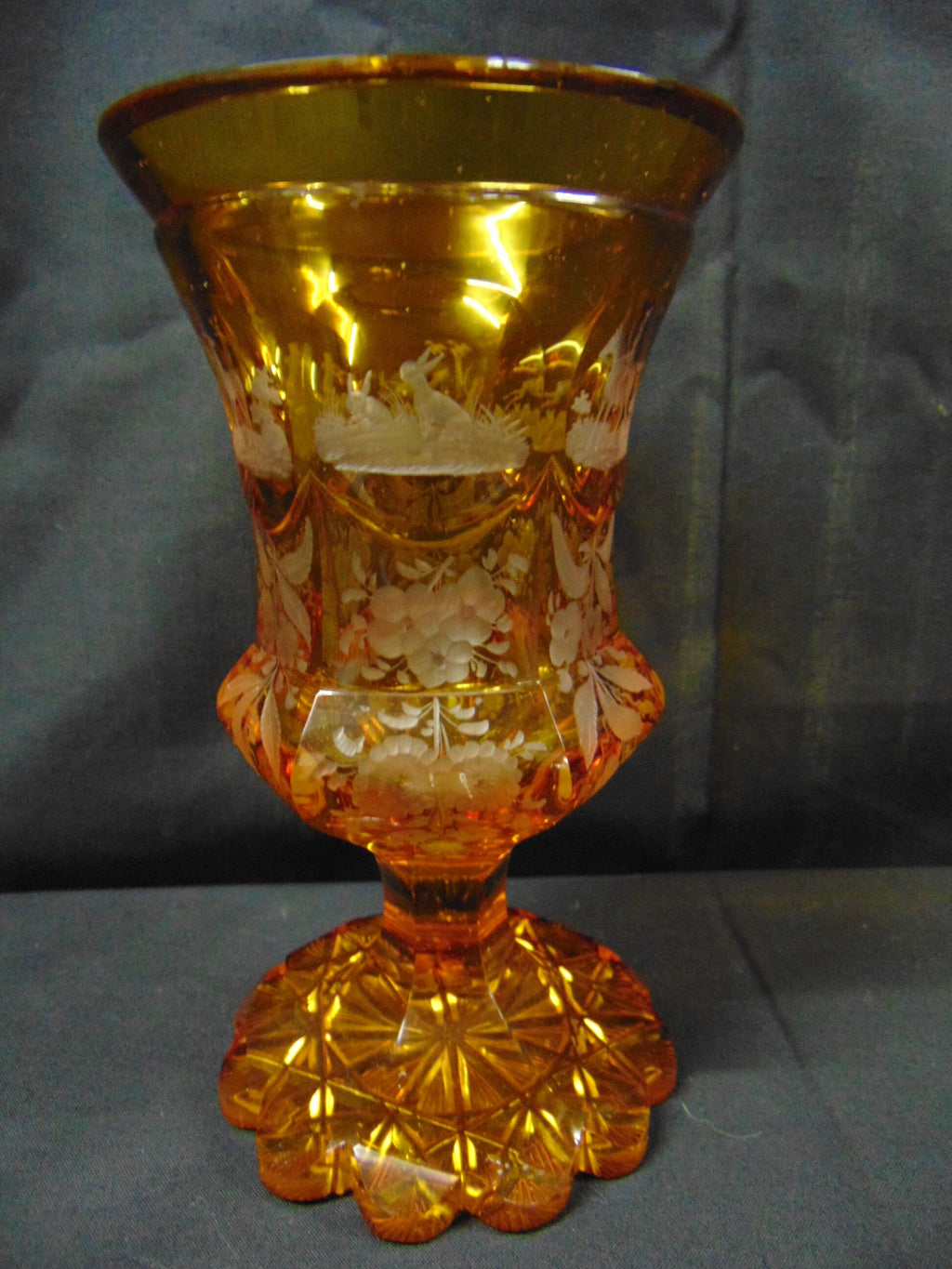Late 19th Century Bohemian Overlaid Amber Cut Glass Vase