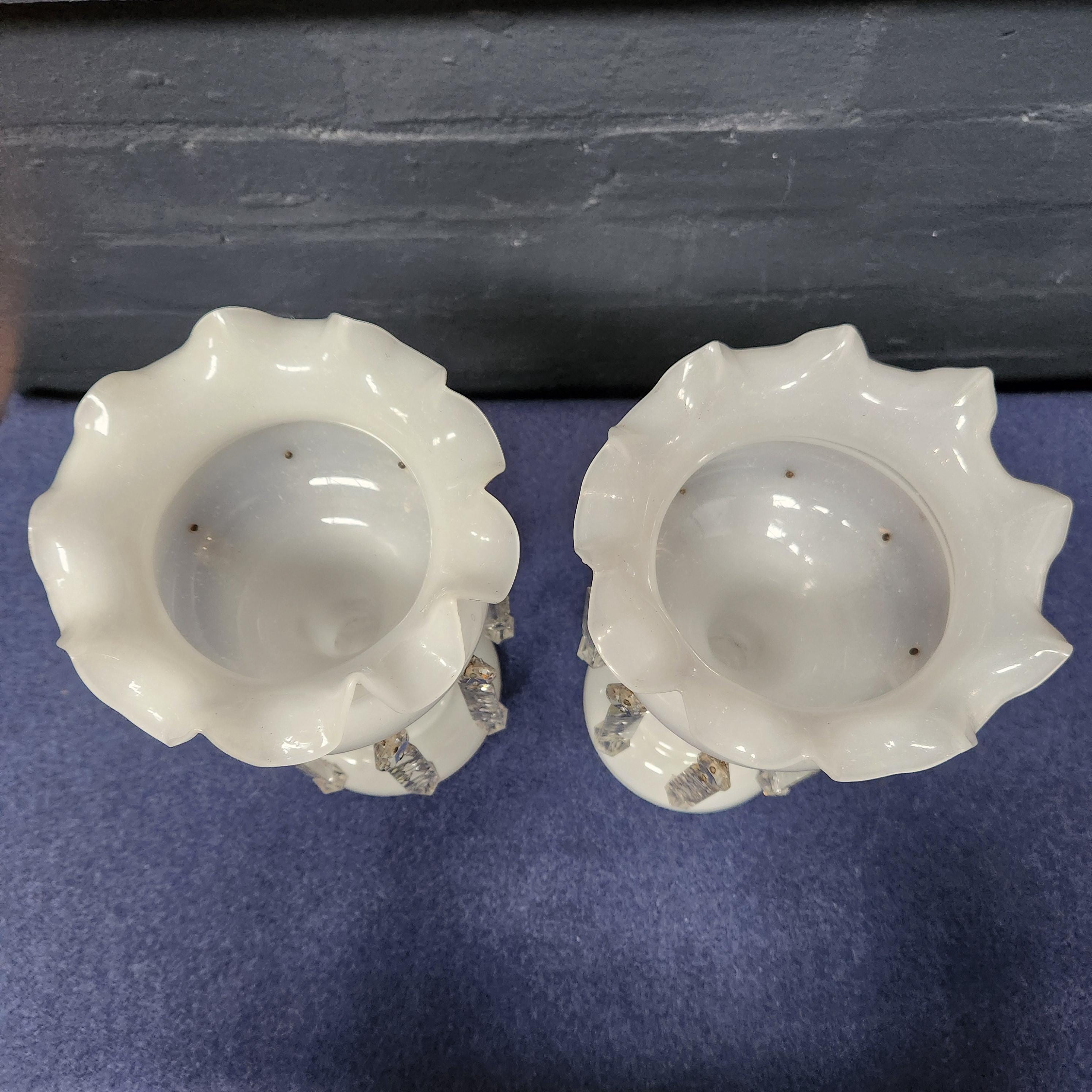 Pair Victorian Milk Glass Lustre's