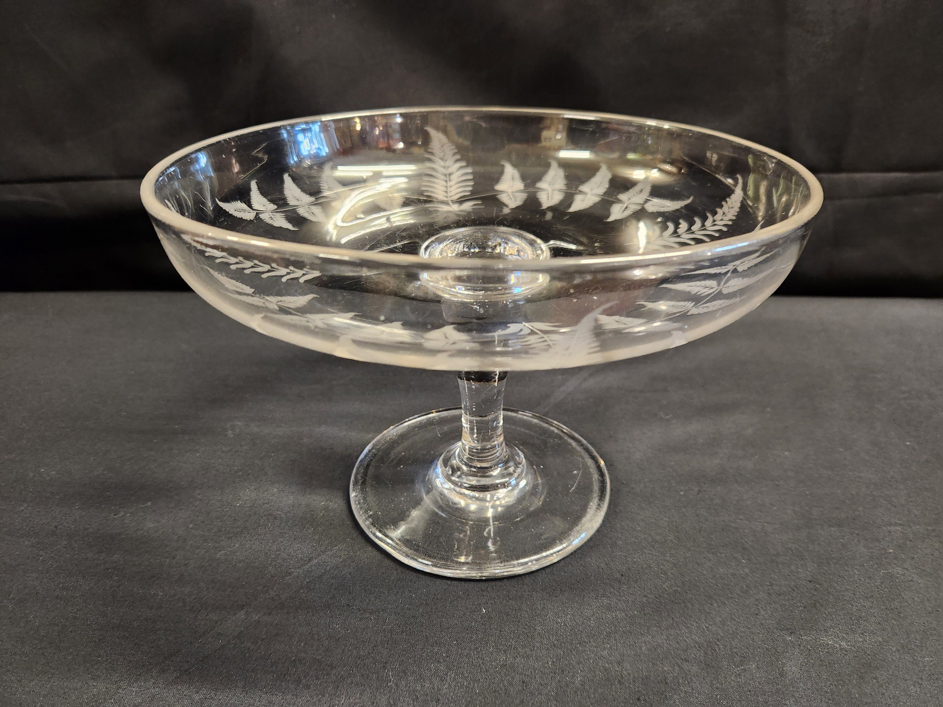 Antique Georgian Lead Glass, Heavy Quality, Etched Comport