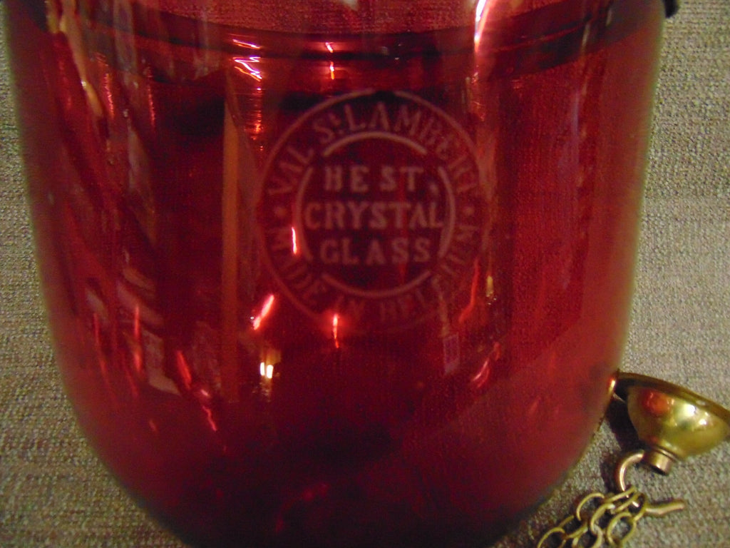 Made in Belgium, Val St. Lambert, Edwardian Cranberry Glass Ceiling Light Shade