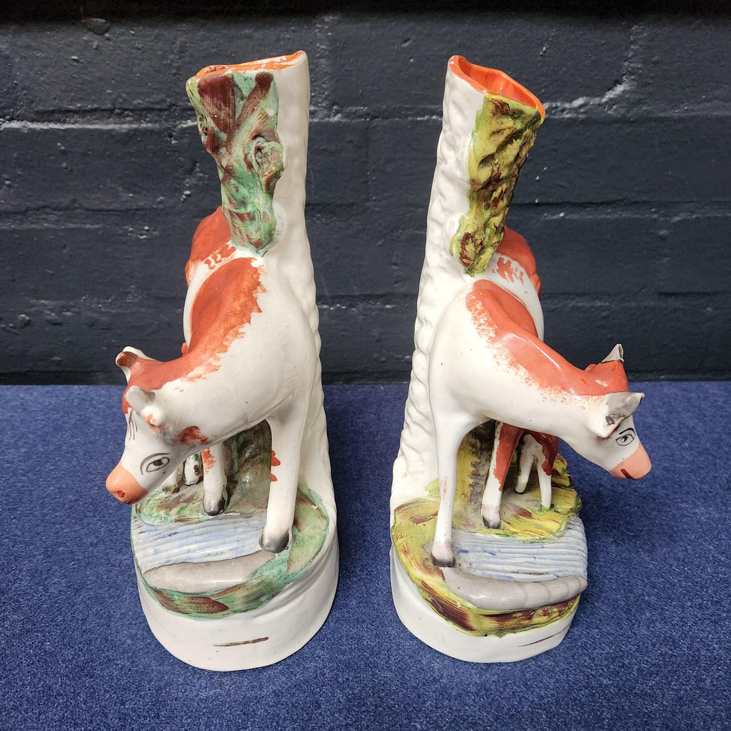Pair Victorian Staffordshire Flat-Back Cow's with Calf