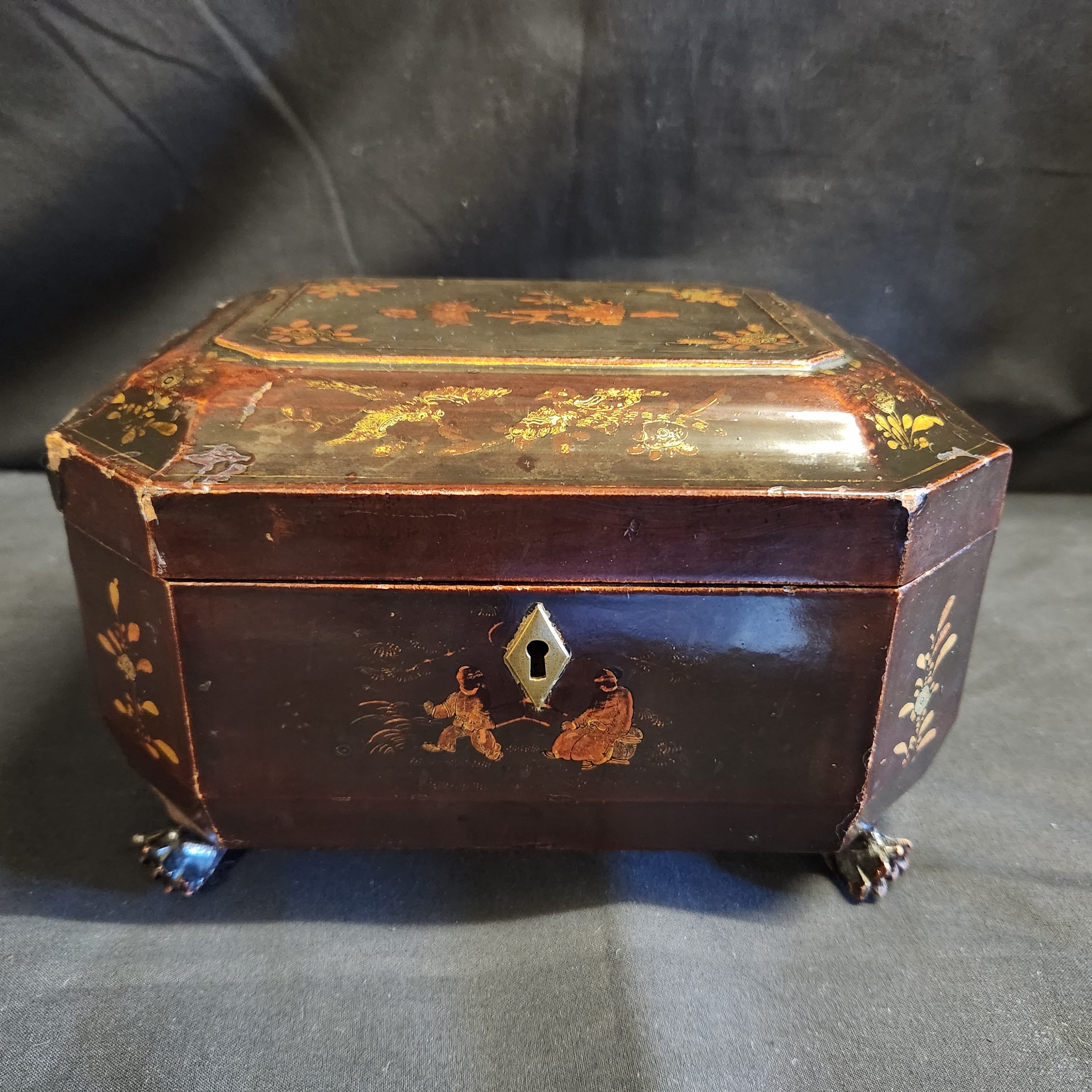19thC Chinese Laquered Tea Caddy