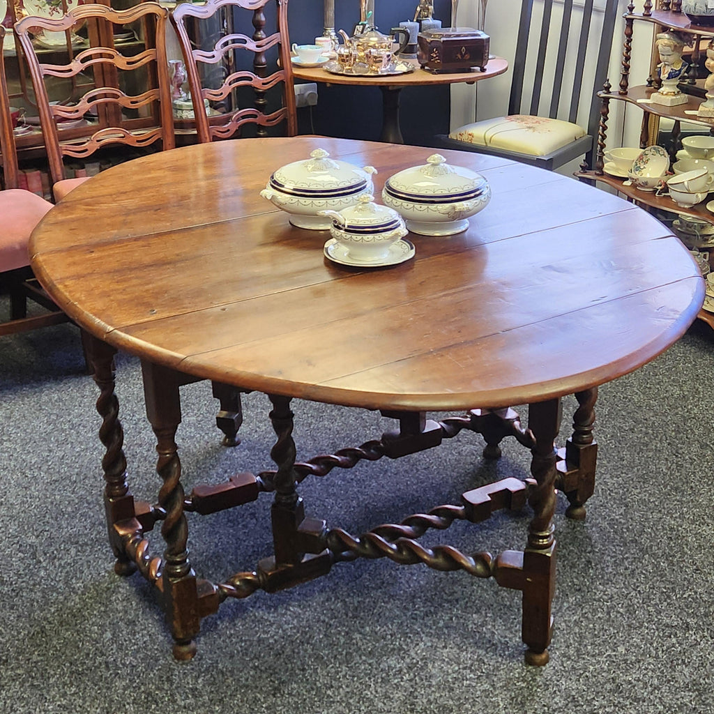 18th Century Elm Barley Twist Gate Leg Table