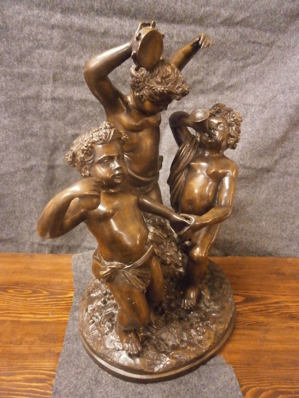 Large 63cm French Bronze Bacchus Group Of Cherubs Playing