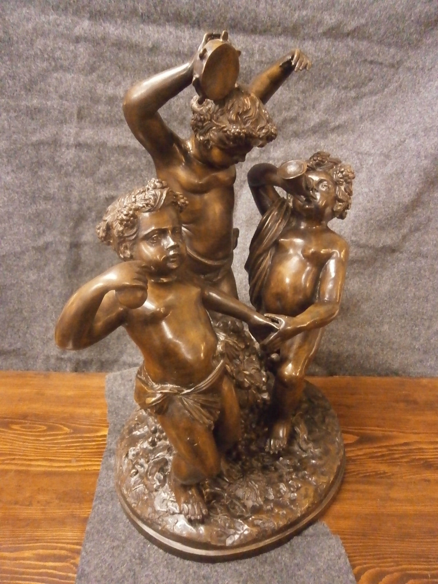 Large 63cm French Bronze Bacchus Group Of Cherubs Playing