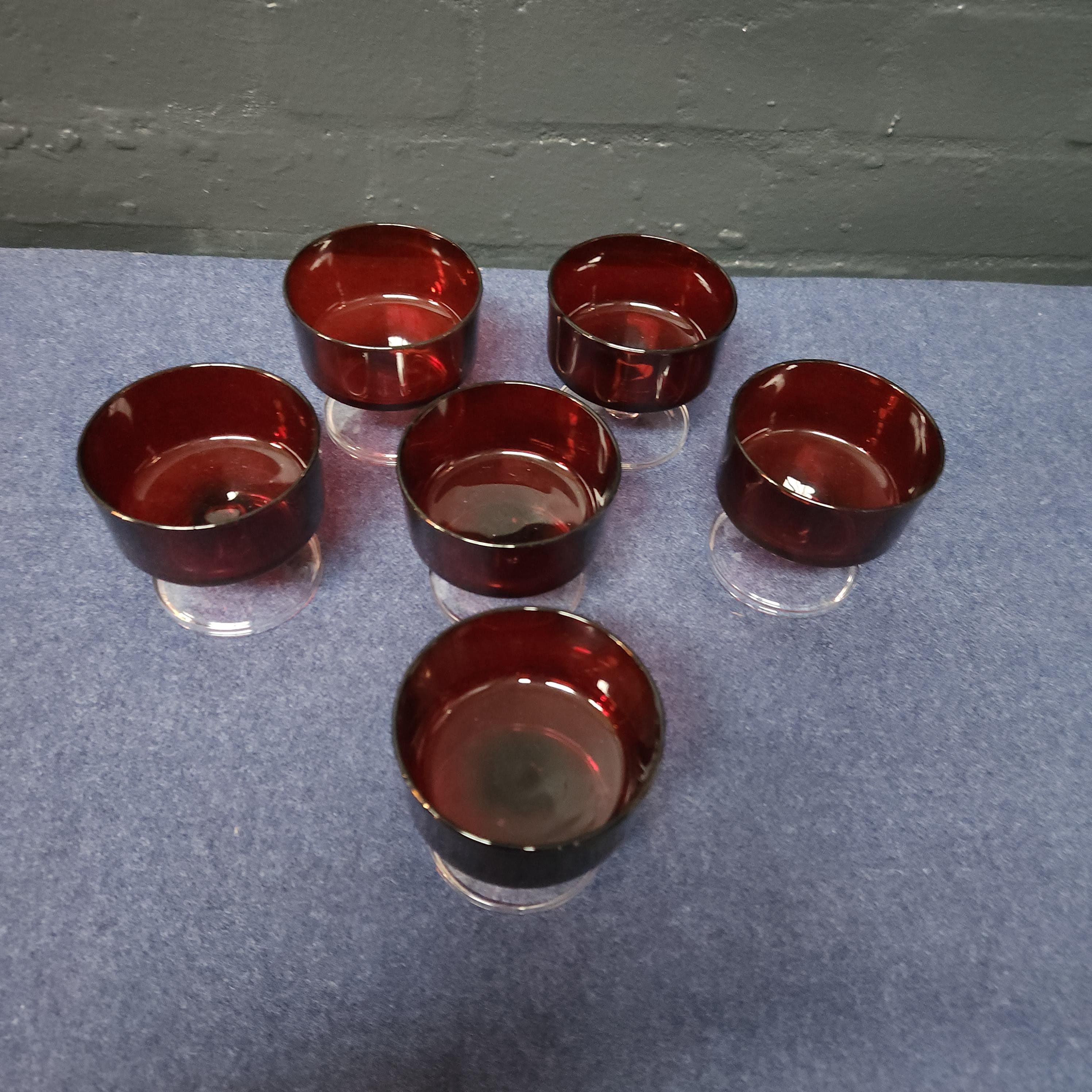 Set 6 French Red Glass Dessert or Prawn Cocktail Glasses