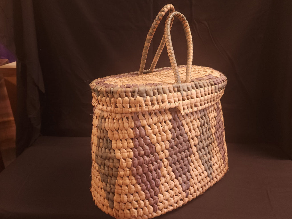 Vintage Large Woven Grass Lidded Basket